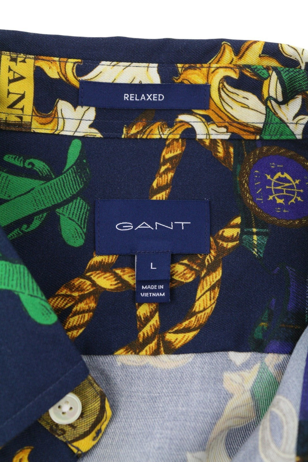 GANT Rel Chain Print Lyocell Town vyriški marškinėliai L dydžio, vakarinės mėlynos spalvos, laisvo kirpimo, laisvalaikio stiliaus 