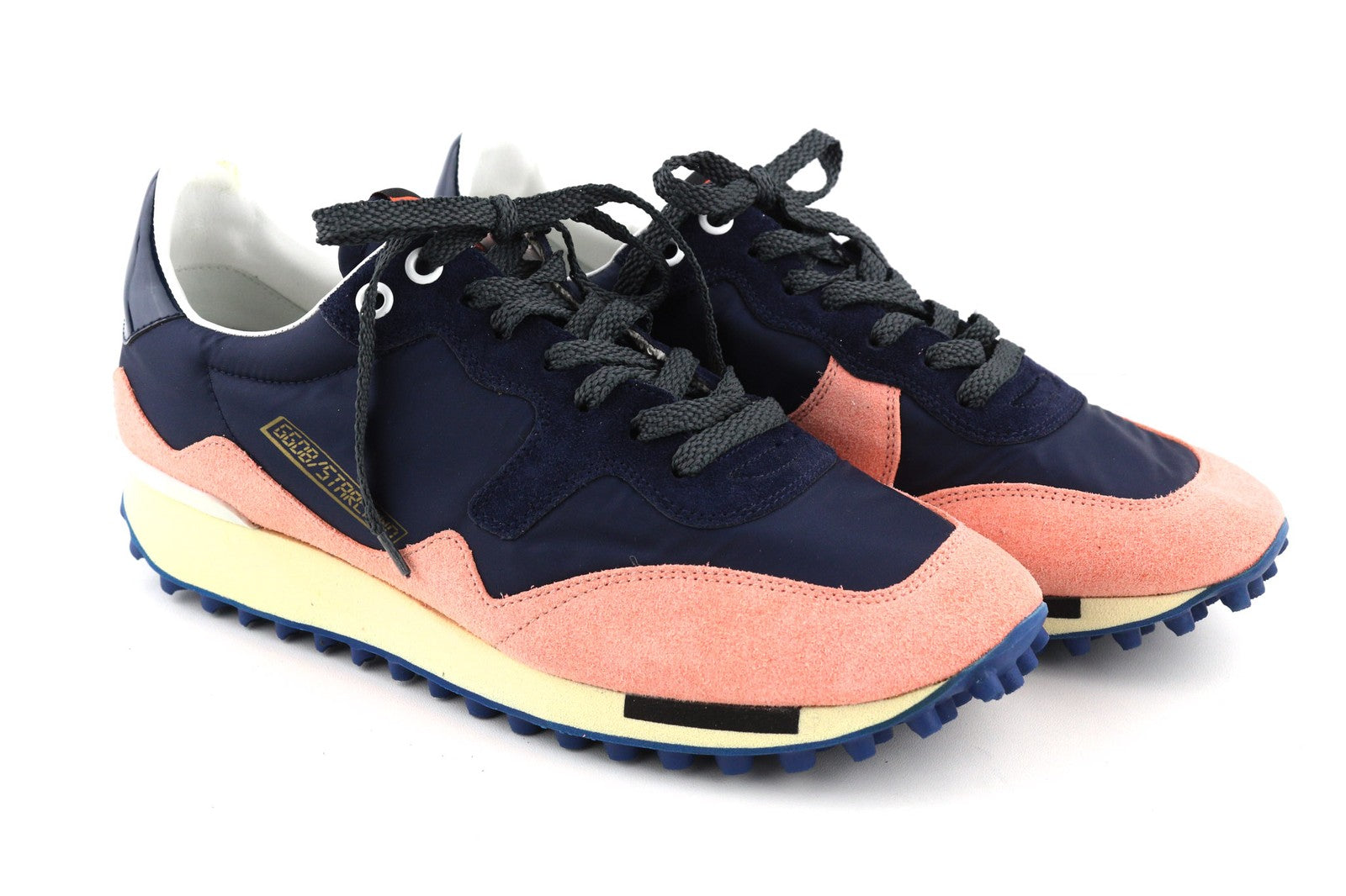 „GOLDEN GOOSE“ bėgimo bateliai moterims, 39 m., violetinės ir rožinės spalvos, odiniai, žemakulniai, su raišteliais. 