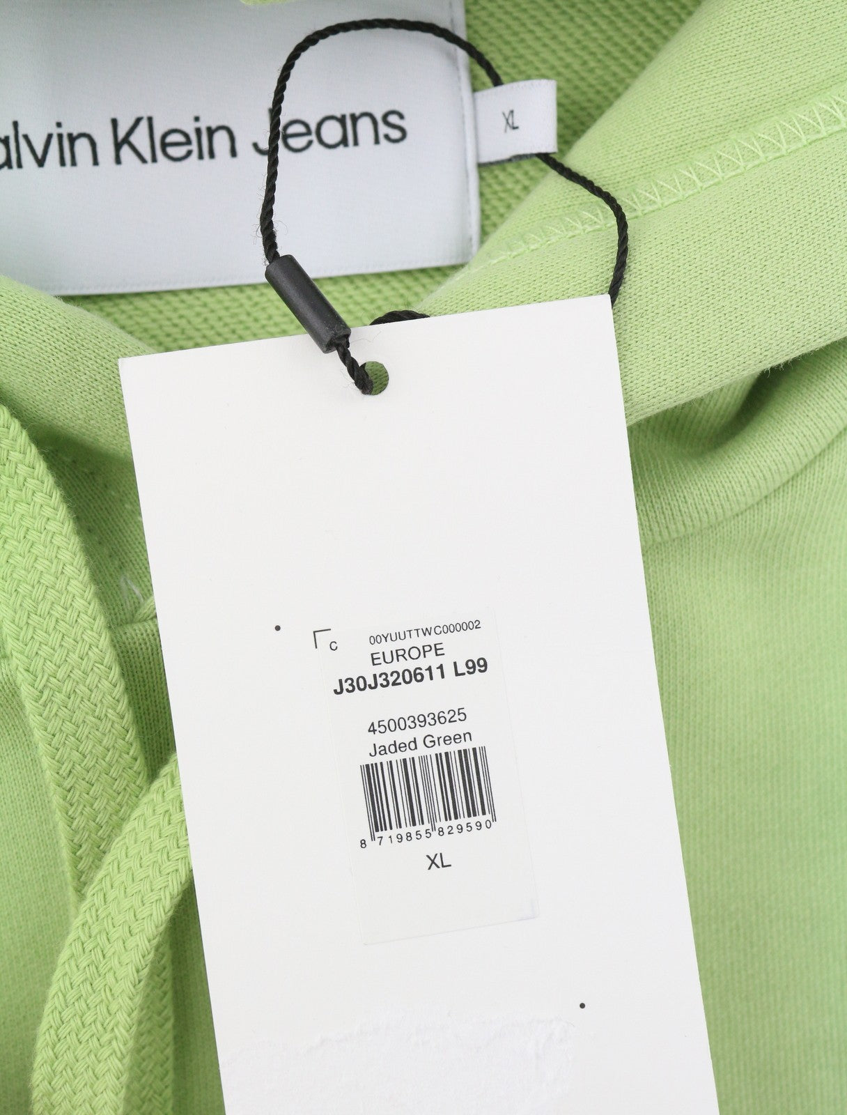 CALVIN KLEIN Men Hoodie XL Jaded Green Kangaroo Pocket Logo Hooded Pullover