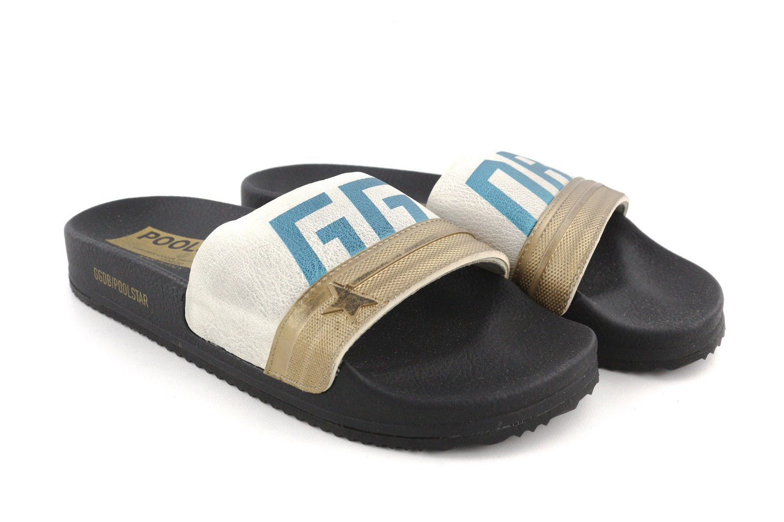 GOLDEN GOOSE Poolstar moteriškos šlepetės, 39 vnt., juodos ir baltos, užmaunamos vasarinės... 