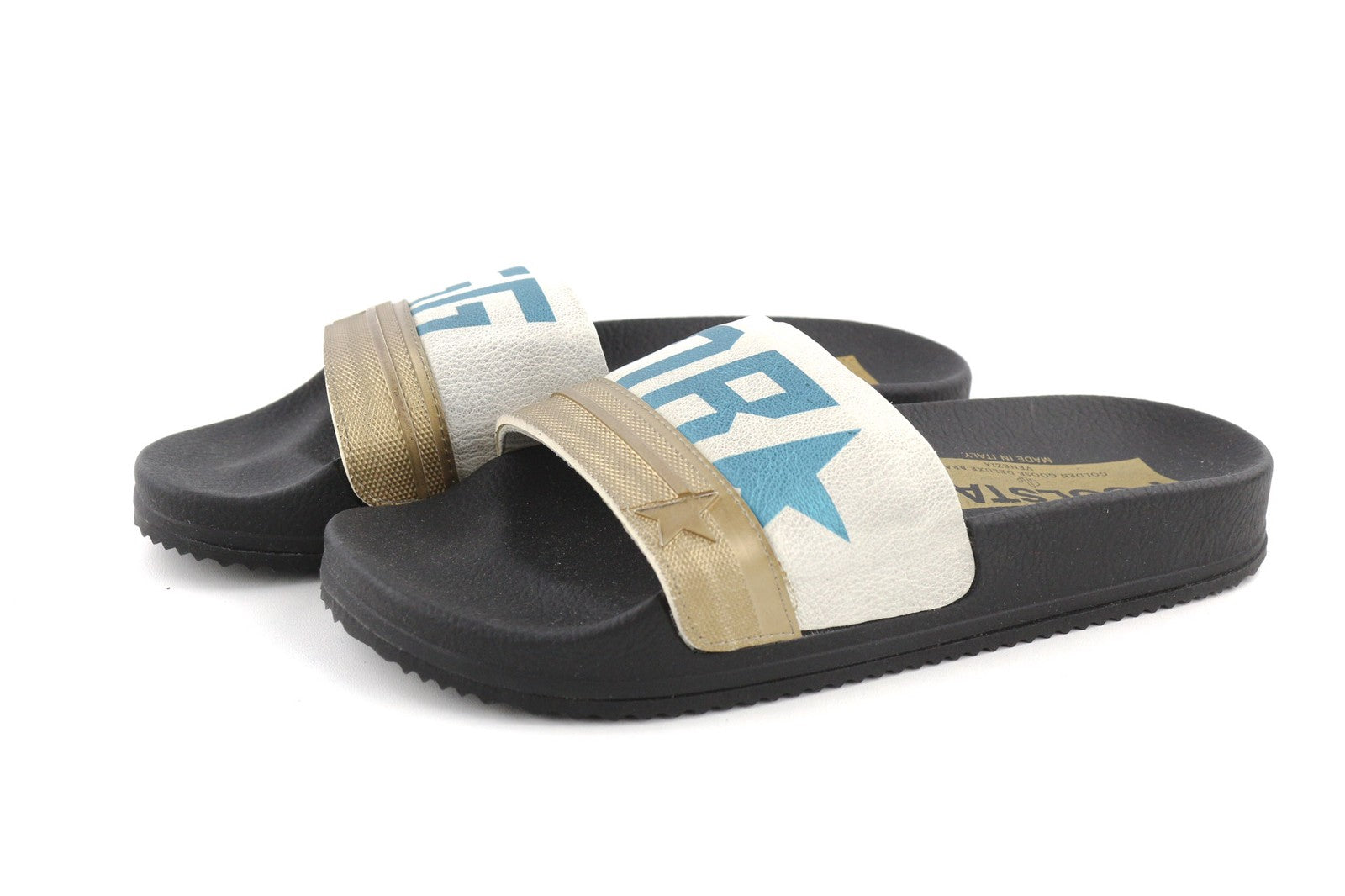 GOLDEN GOOSE Poolstar moteriškos šlepetės, 39 dydis, juodos ir baltos, užmaunamos, laisvalaikio stiliaus. 