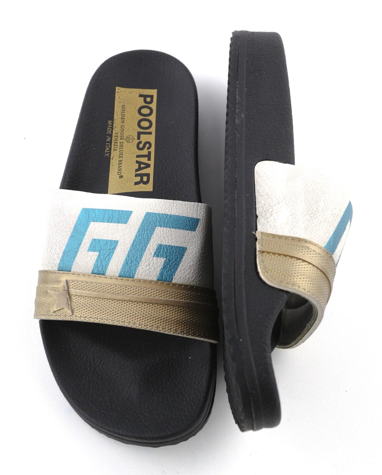 GOLDEN GOOSE Poolstar Women Slippers EU39 Black White Slip-On Leisure Style