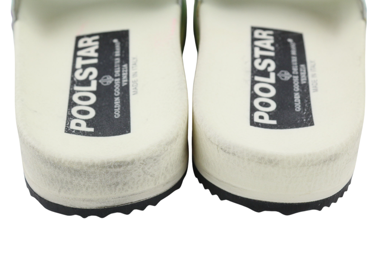 GOLDEN GOOSE Poolstar Women Slippers EU39 Shiny White Slip-On Summer Style