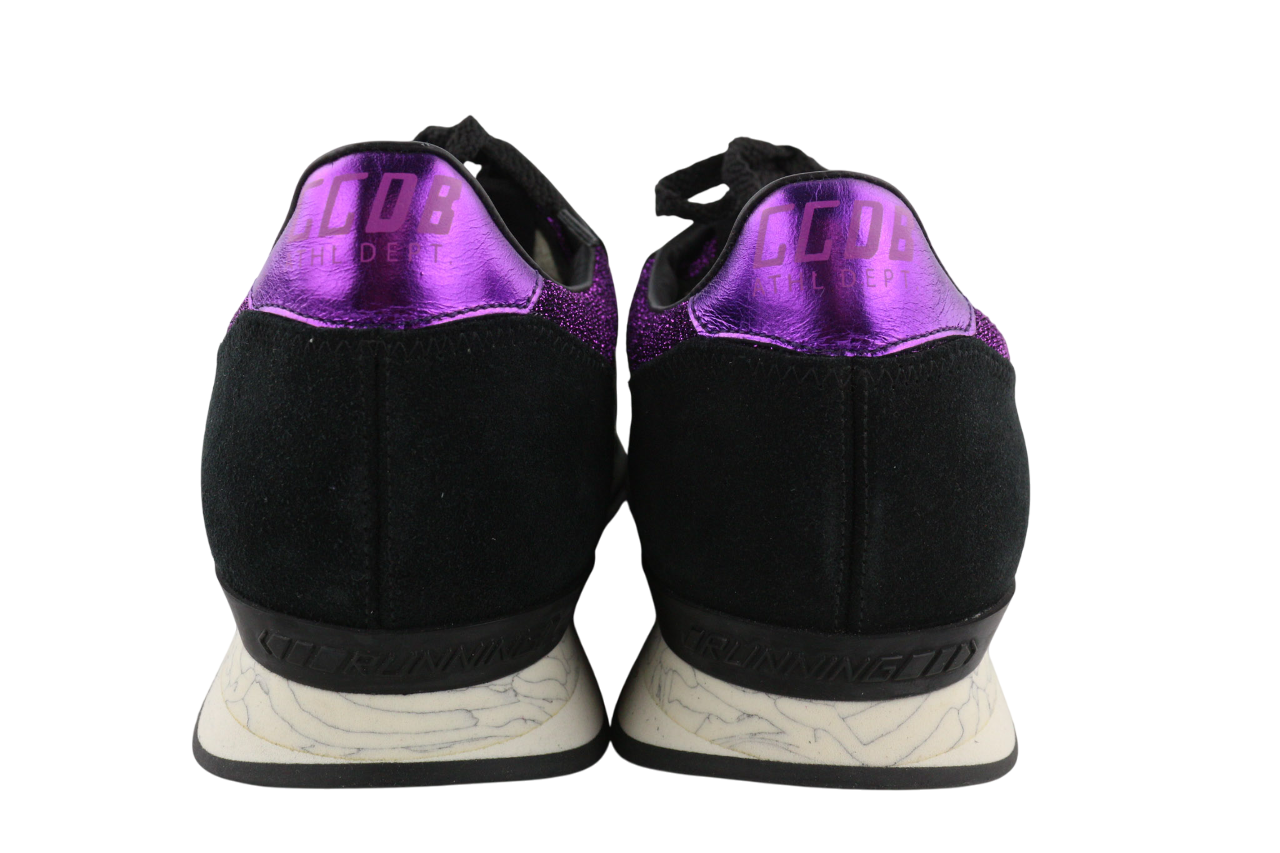 „GOLDEN GOOSE“ bėgimo bateliai moterims, 39 dydžio, violetiniai juodi, odiniai, blizgantys sportbačiai. 