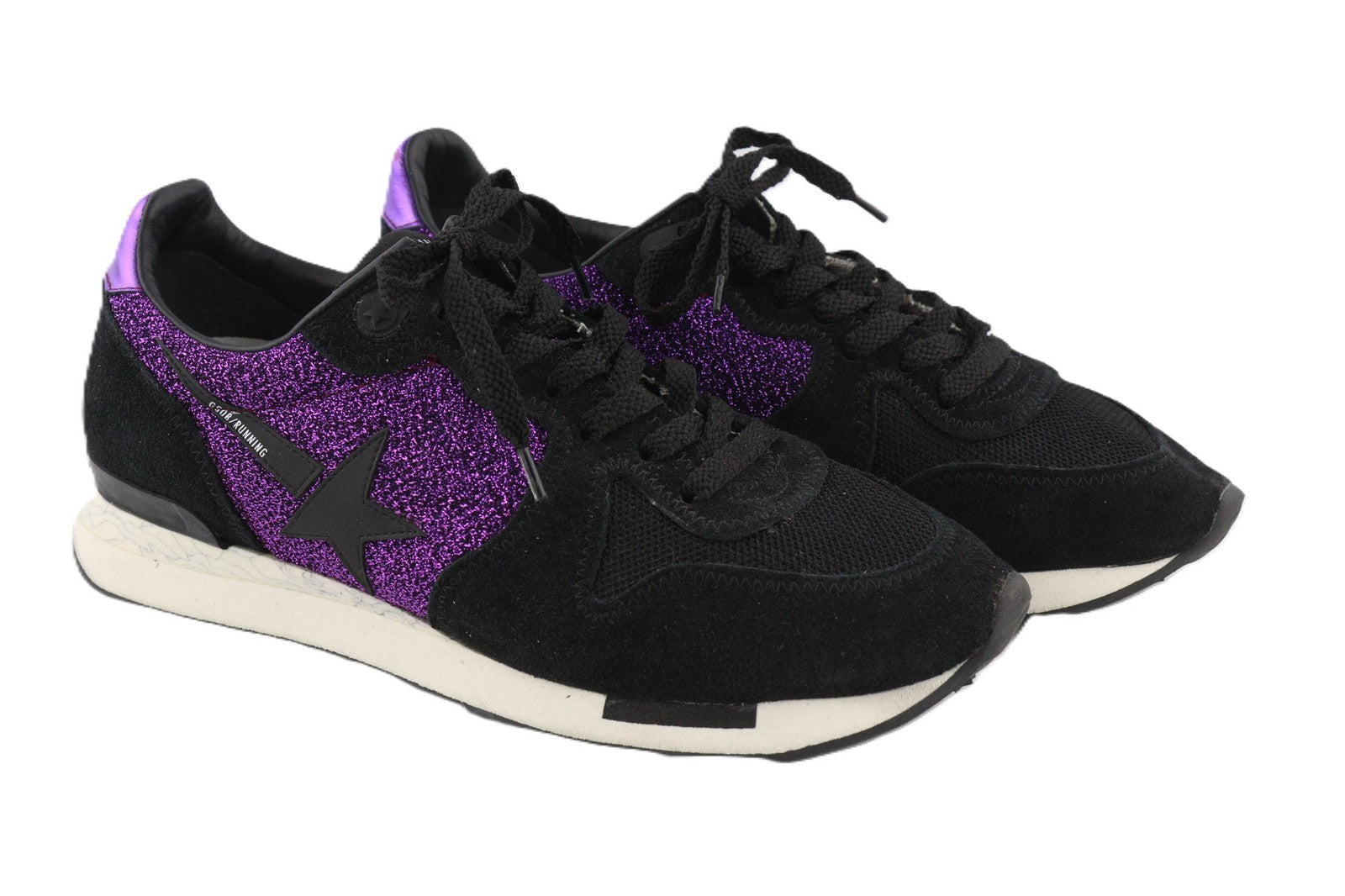 „GOLDEN GOOSE“ bėgimo bateliai moterims, 39 dydžio, violetiniai juodi, odiniai, blizgantys, žemakulniai bateliai, pora. 