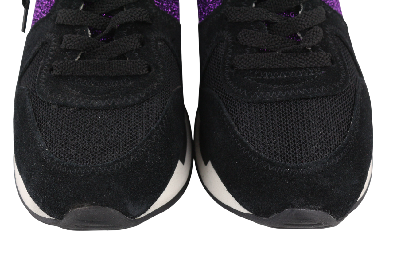 „GOLDEN GOOSE“ bėgimo bateliai moterims, 39 dydžio, violetiniai juodi, odiniai, blizgantys, žemakulniai bateliai, pora. 