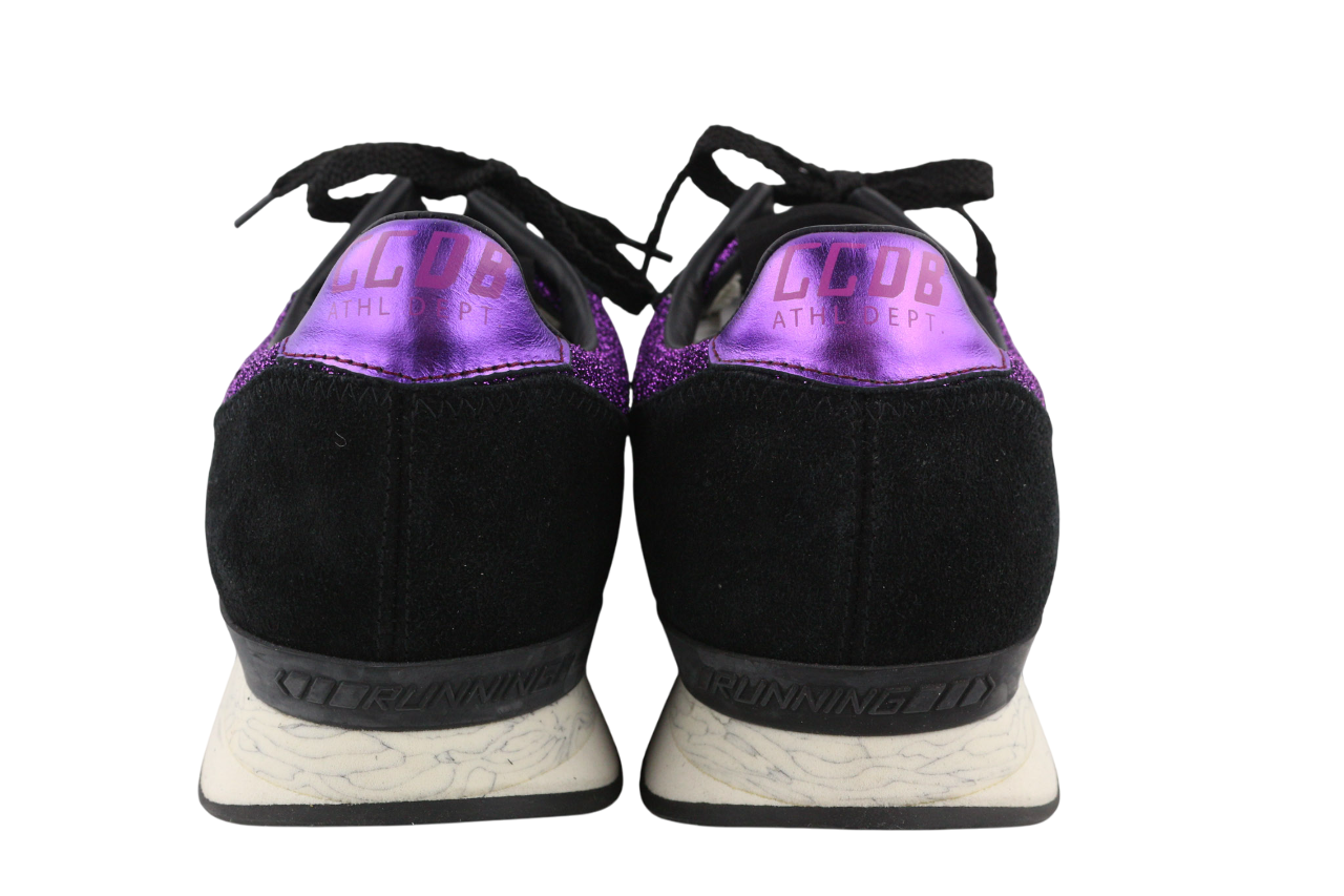„GOLDEN GOOSE“ bėgimo bateliai moterims, 39 dydžio, violetiniai juodi, odiniai, blizgantys, žemakulniai bateliai, pora. 
