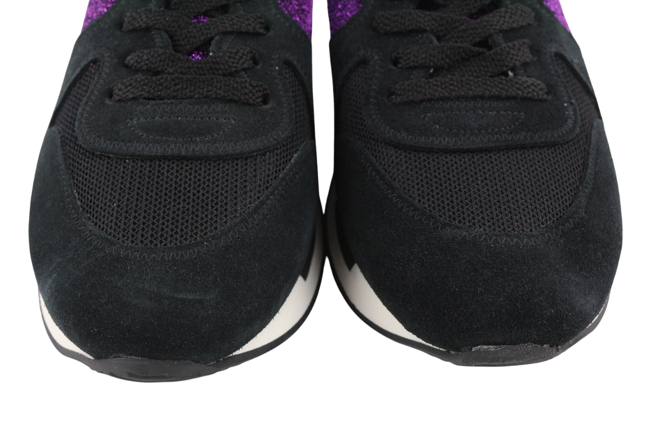 „GOLDEN GOOSE“ bėgimo bateliai moterims, 39 dydžio, violetiniai, juodi, odiniai, blizgantys, suvarstomi. 