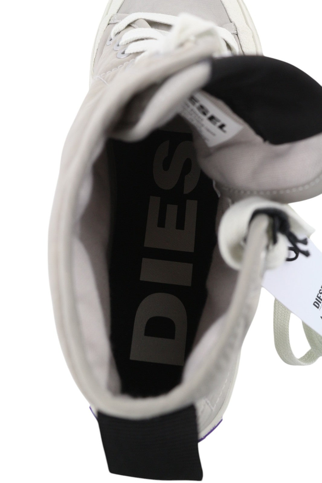 DIESEL S-Muji moteriški sportbačiai su raišteliais, 40,5 dydžio, šviesiai pilki, aukšti bateliai, RRP 180. 