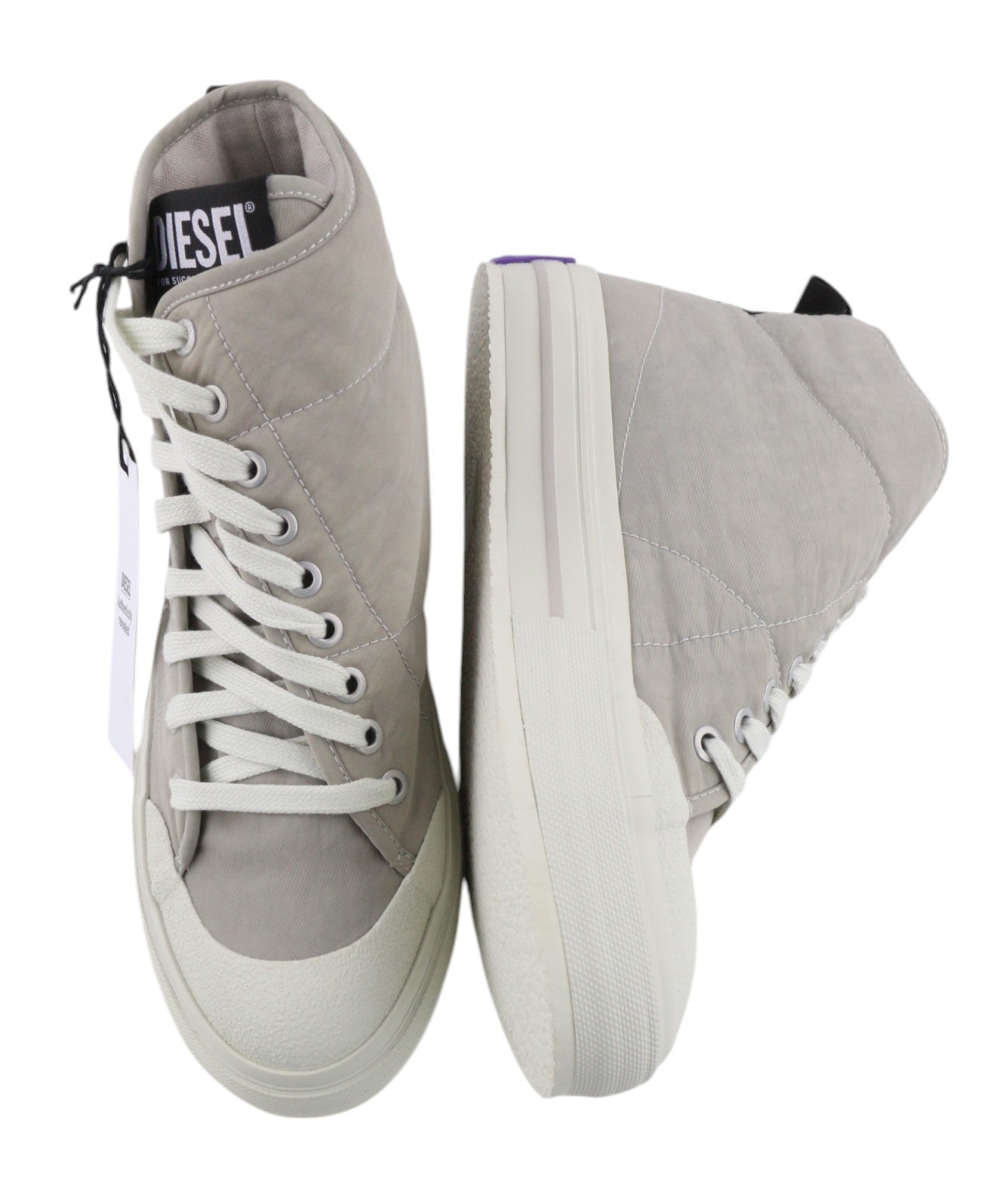 DIESEL S-Muji moteriški sportbačiai su raišteliais, 40,5 dydžio, šviesiai pilki, aukšti bateliai, RRP 180. 