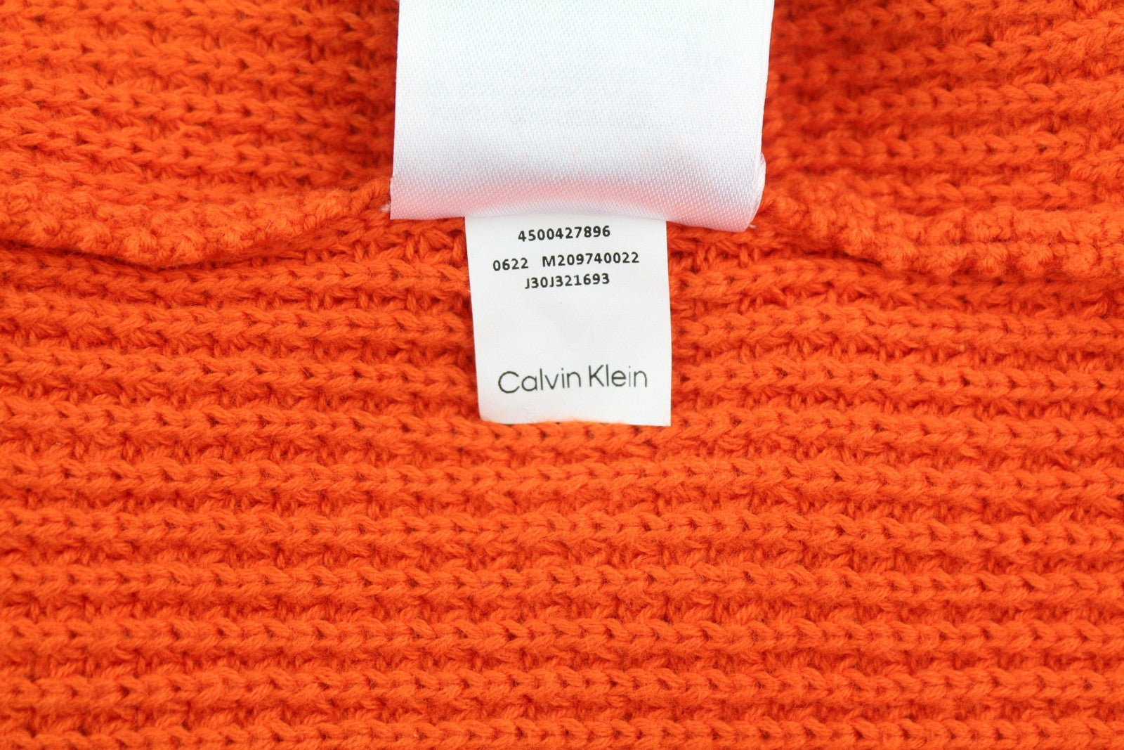 CALVIN KLEIN Men Jumper M Orange Cotton Knit Hooded Stretch Logo Pullover