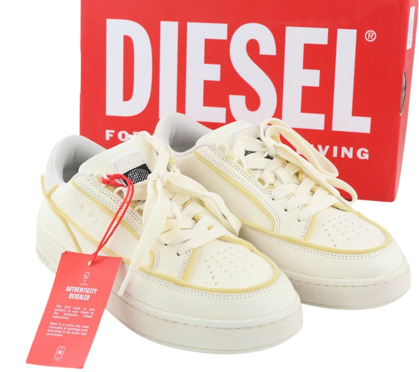 DIESEL S-Sinna žemakulniai moteriški sportbačiai, balti, odiniai, suvarstomi, 40 €/vnt. (RRP195) 