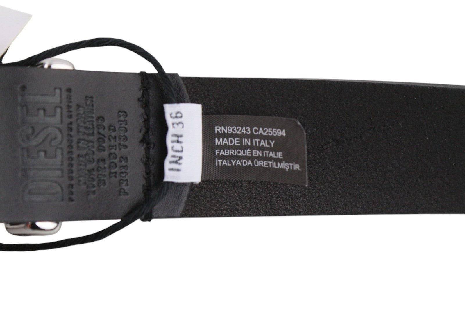 DIESEL D-Burny moteriškas diržas, 90 cm, juodas, odinis, su detalėmis, sagtimis, RRP180 