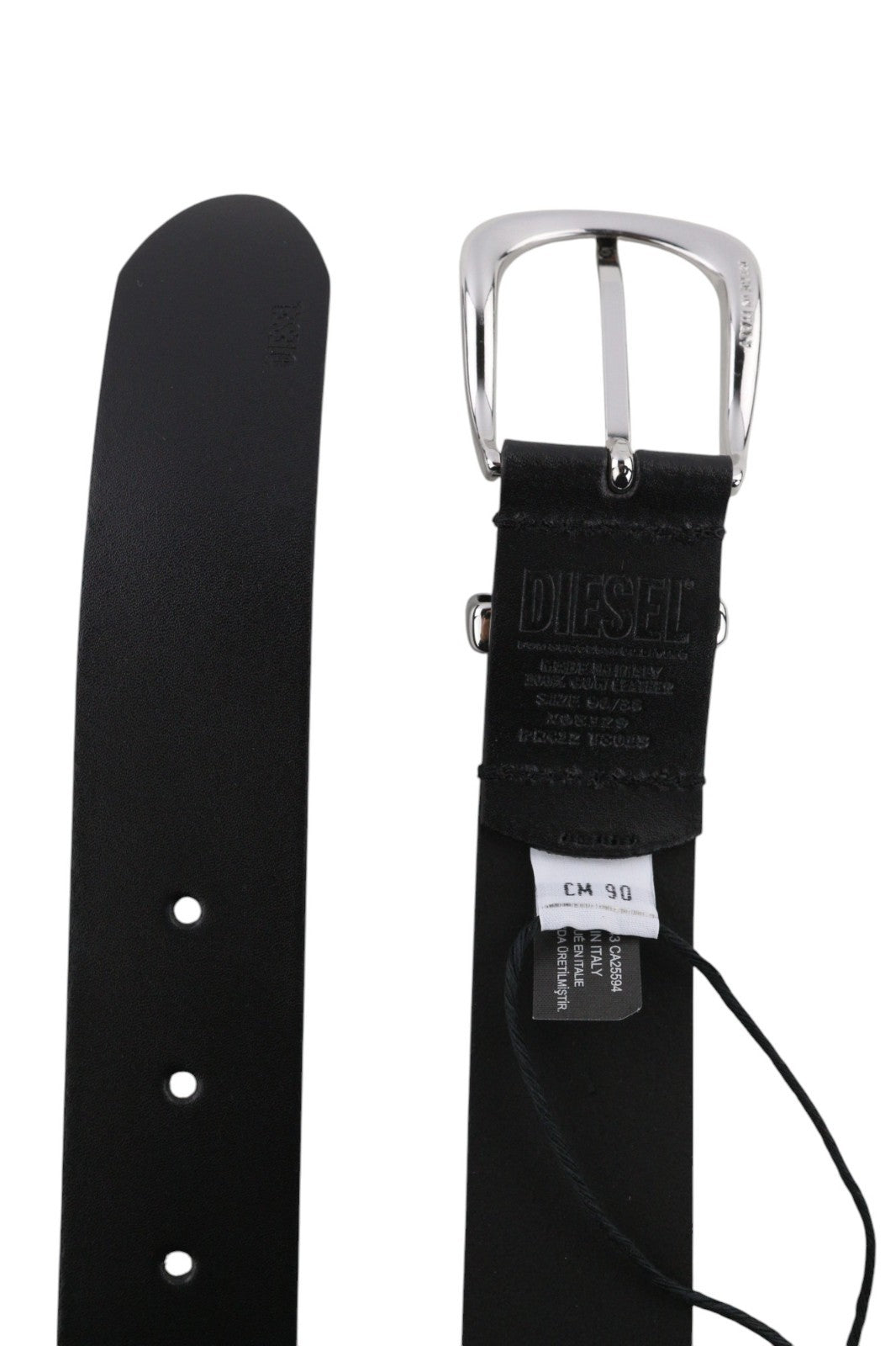 DIESEL D-Burny moteriškas diržas, 90 cm, juodas, odinis, su detalėmis, sagtimis, RRP180 