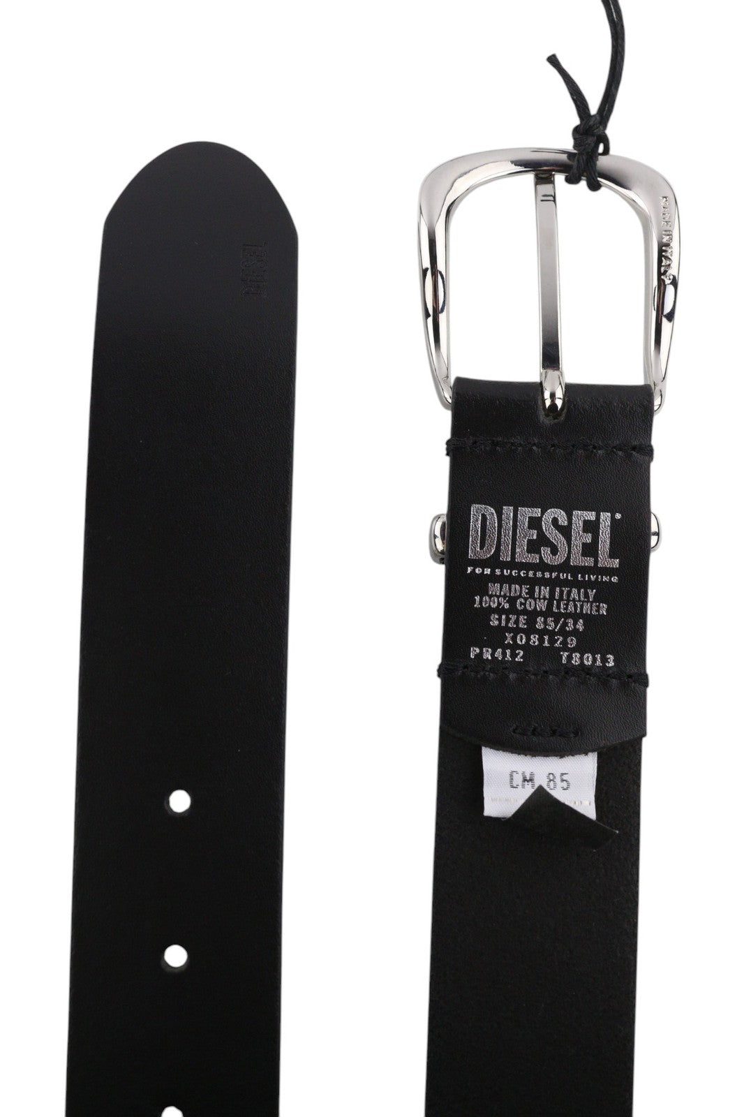 DIESEL D-Burny moteriškas diržas, 85 cm, juodas, odinis, su detalėmis metalinėje sagtyje, RRP180 