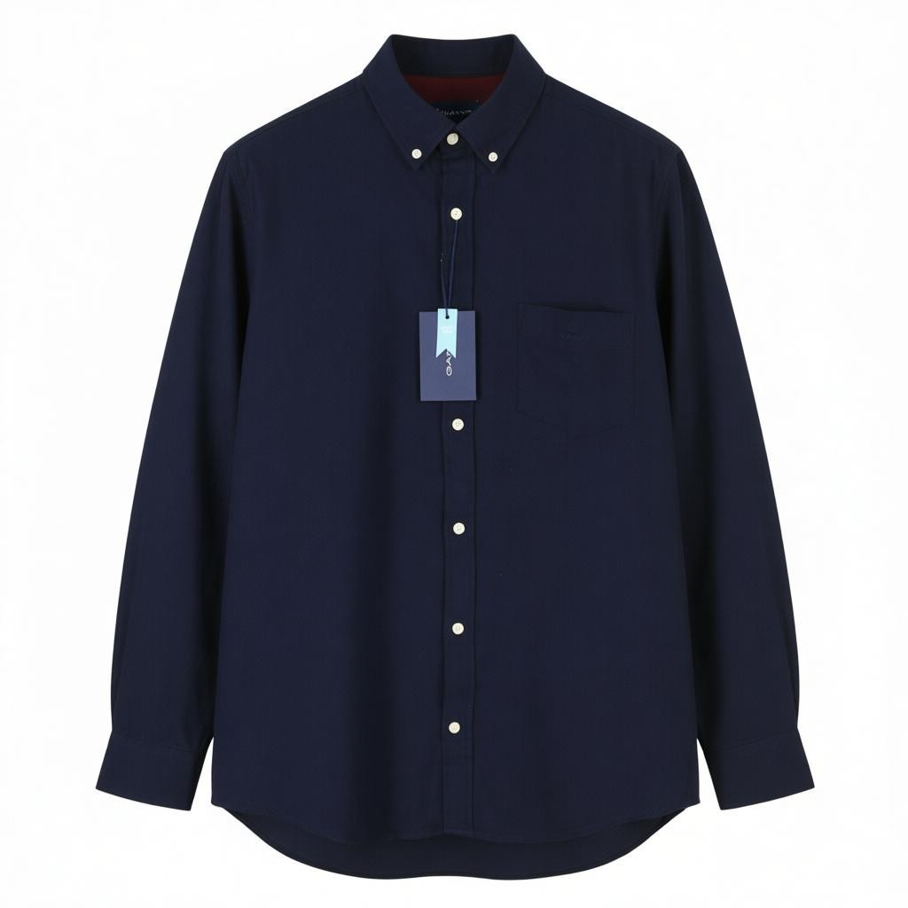 GANT Reg Herringbone flaneliniai vyriški marškinėliai L dydžio, vakaro mėlyna, su sagomis žemyn iškirpte, laisvalaikio stiliaus