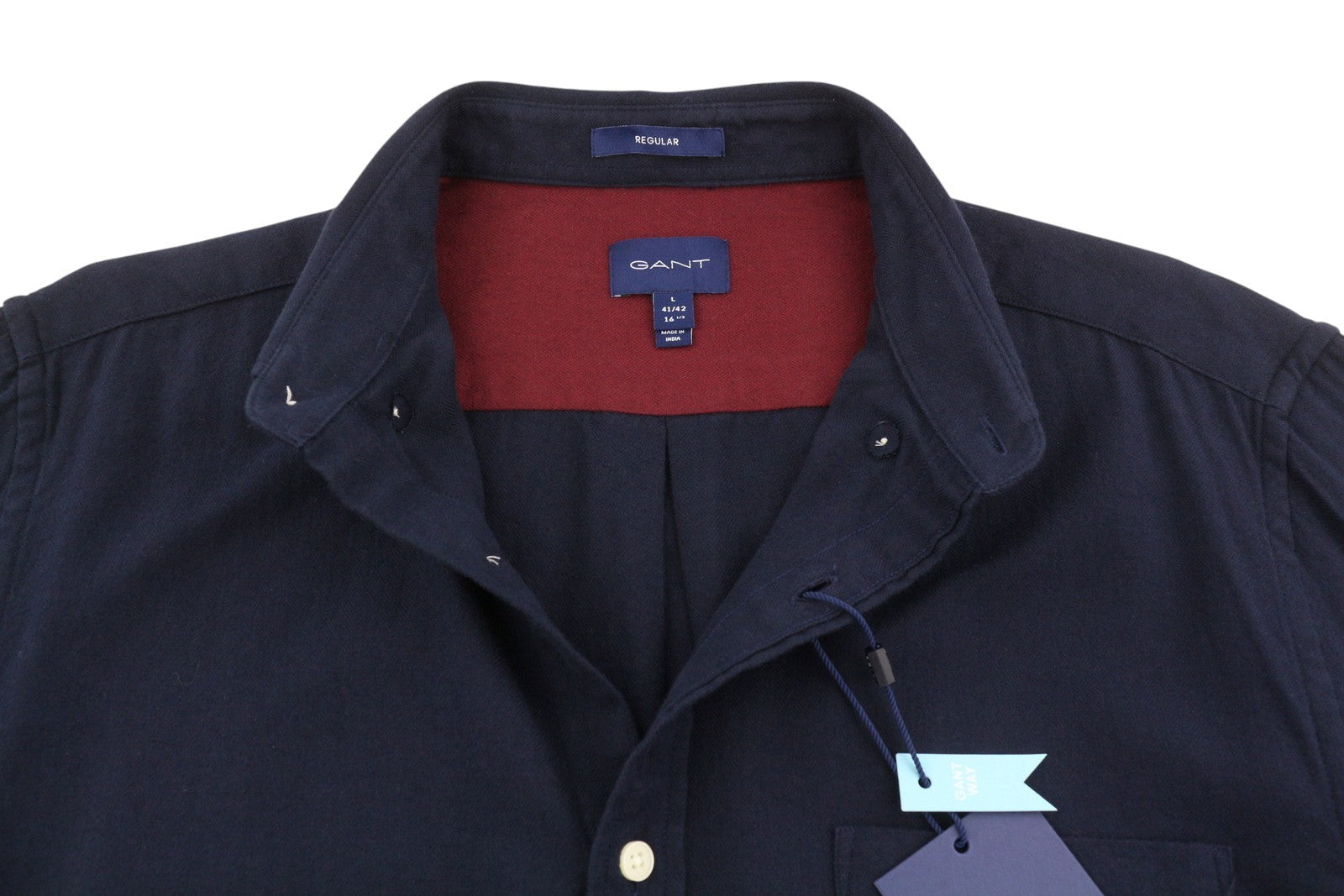 GANT Reg Herringbone flaneliniai vyriški marškinėliai L dydžio, vakaro mėlyna, su sagomis žemyn iškirpte, laisvalaikio stiliaus