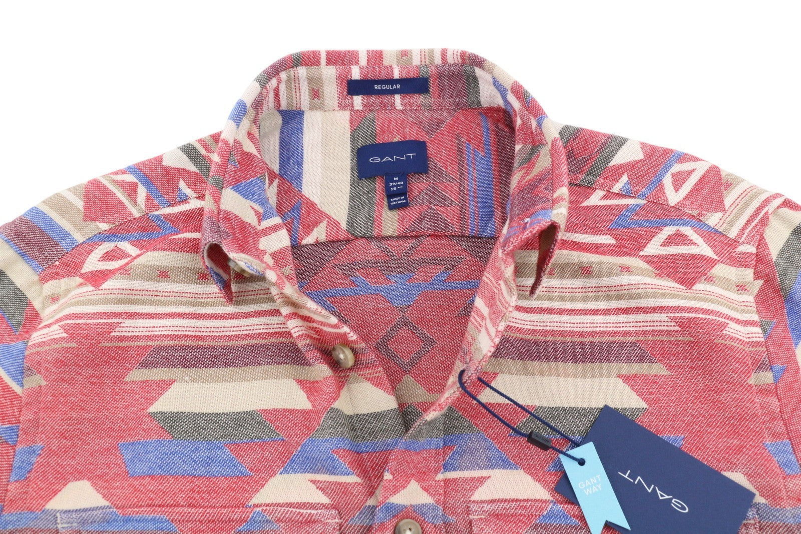 GANT Reg Geometric Jacquard Town Men Shirt M Equestrian Red Spread Neck Casual