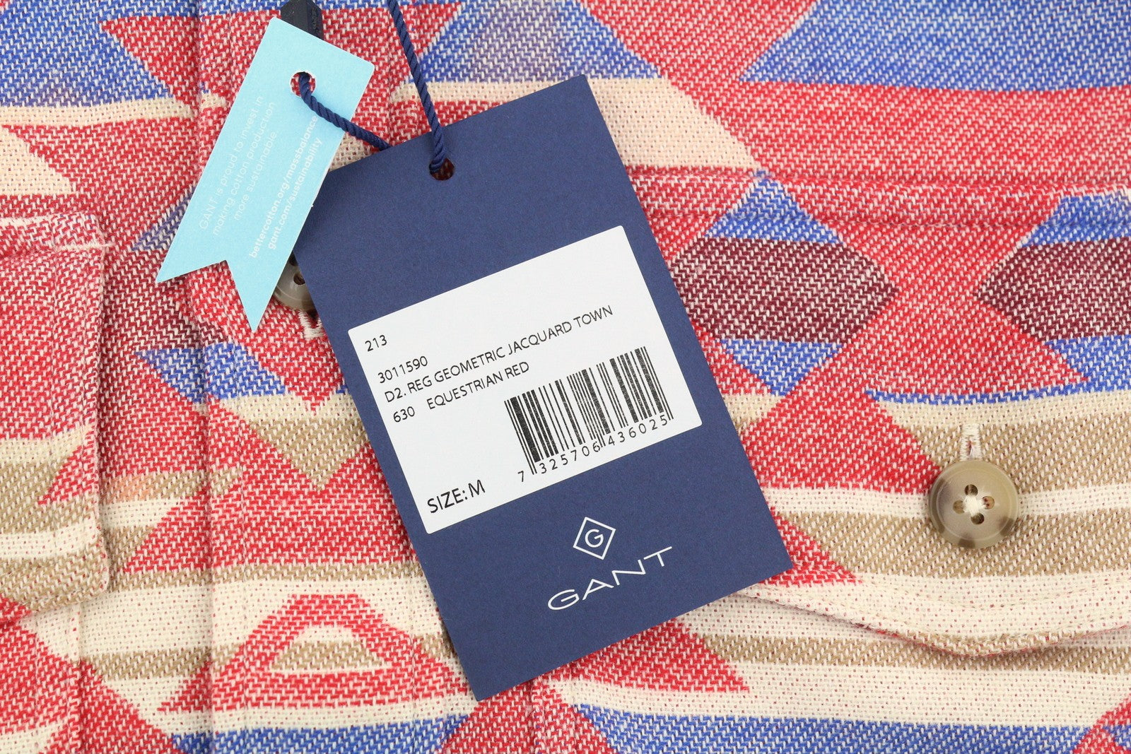 GANT Reg Geometric Jacquard Town Men Shirt M Equestrian Red Spread Neck Casual