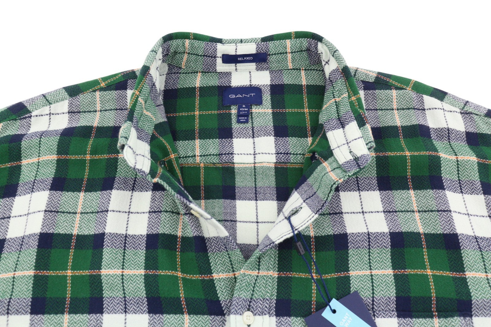 GANT Rel Texture Check vyriški marškinėliai XL dydžio, miško žali, flaneliniai, su sagomis atlenkiama apykakle, laisvalaikio stiliaus 