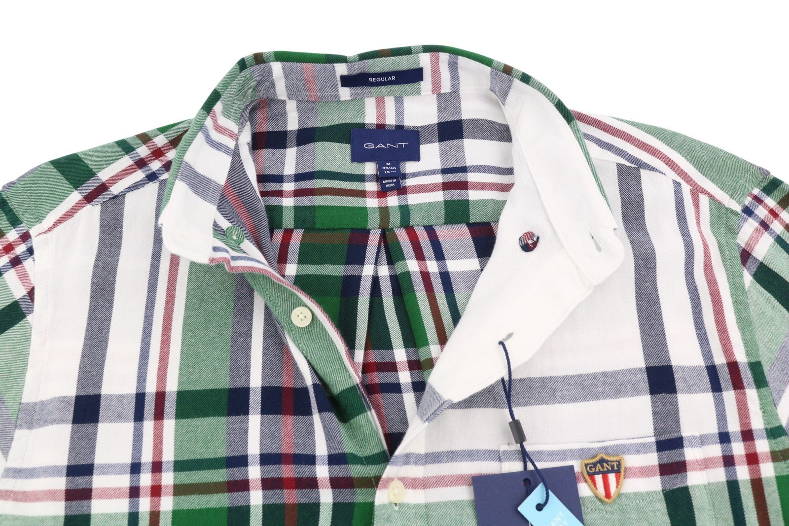 GANT Reg Flannel Banner Shield vyriški marškinėliai M su kiaušinio lukšto raštu ir uždėtomis kišenėmis