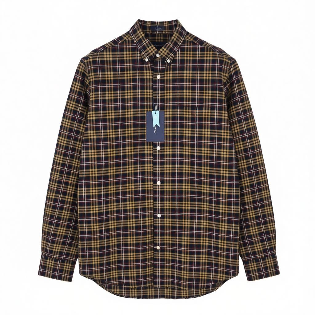 GANT Reg Brushed Oxf Check vyriški marškinėliai M, karališkosios raudonos spalvos, su sagomis užsegama apykakle, flaneliniai