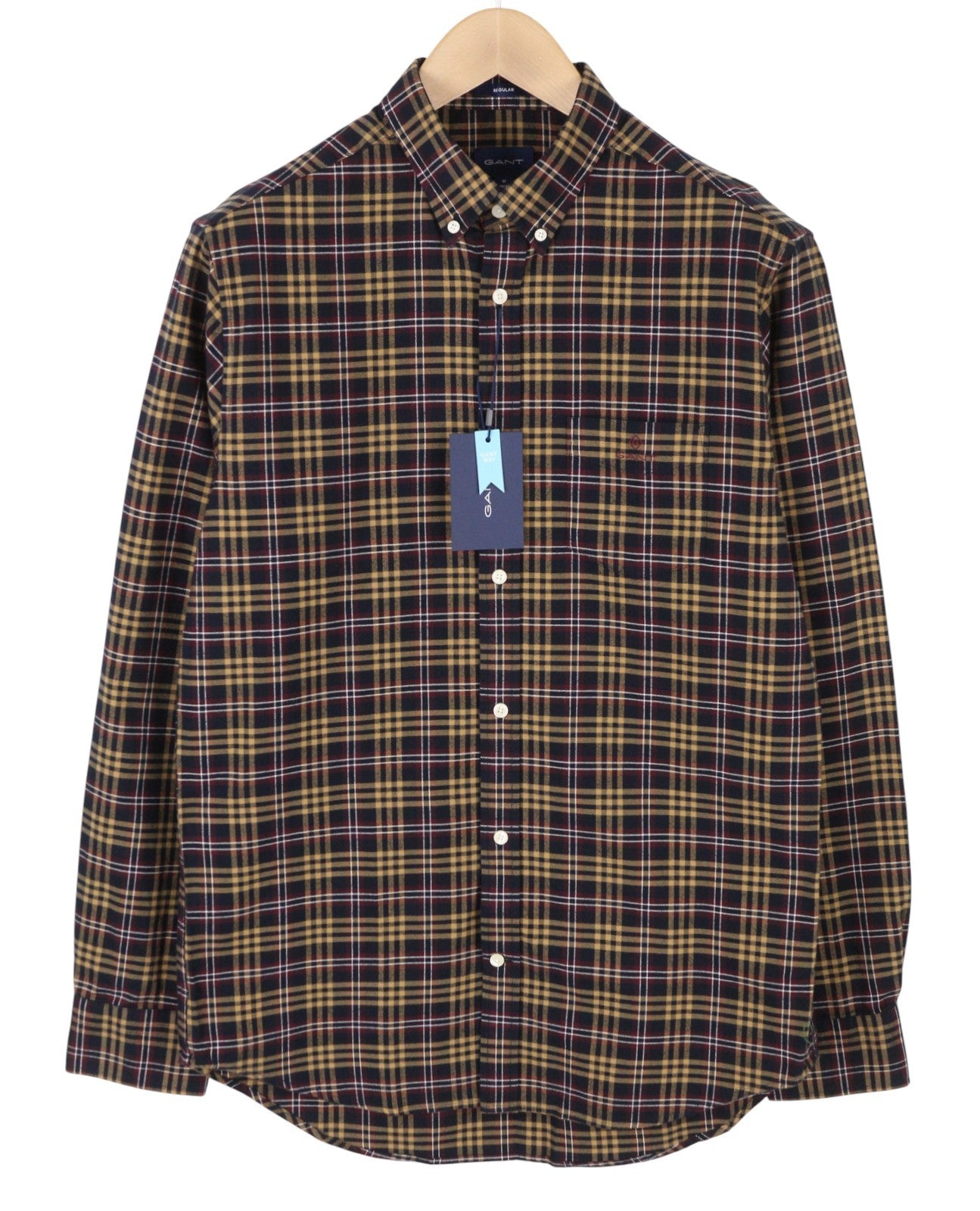 GANT Reg Brushed Oxf Check vyriški marškinėliai M, karališkosios raudonos spalvos, su sagomis užsegama apykakle, flaneliniai