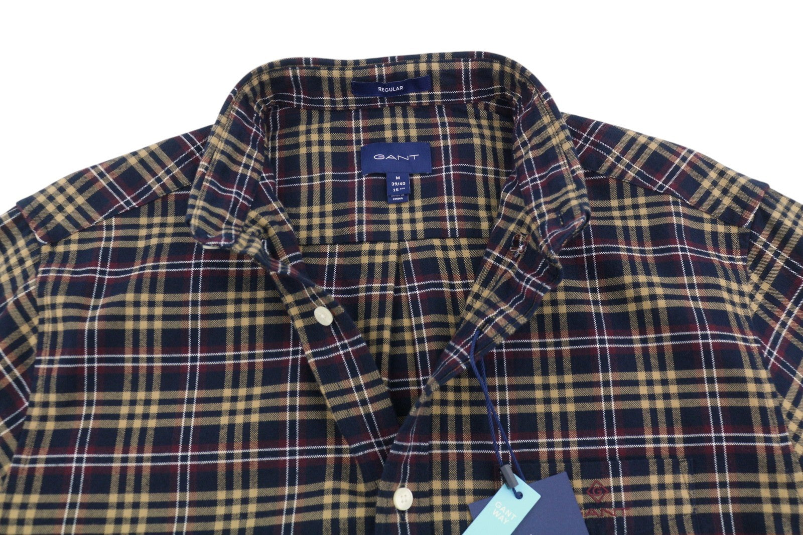 GANT Reg Brushed Oxf Check vyriški marškinėliai M, karališkosios raudonos spalvos, su sagomis užsegama apykakle, flaneliniai
