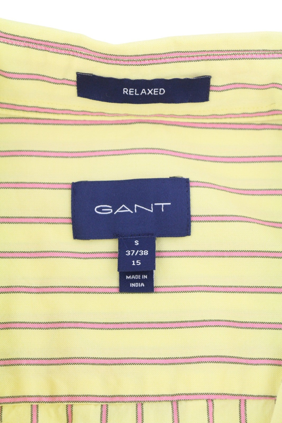 GANT Rel Oxford Stripe vyriški marškinėliai S, citrininė spalva, sagomis užsegama apykakle, užlopytomis kišenėmis, laisvalaikio stilius 