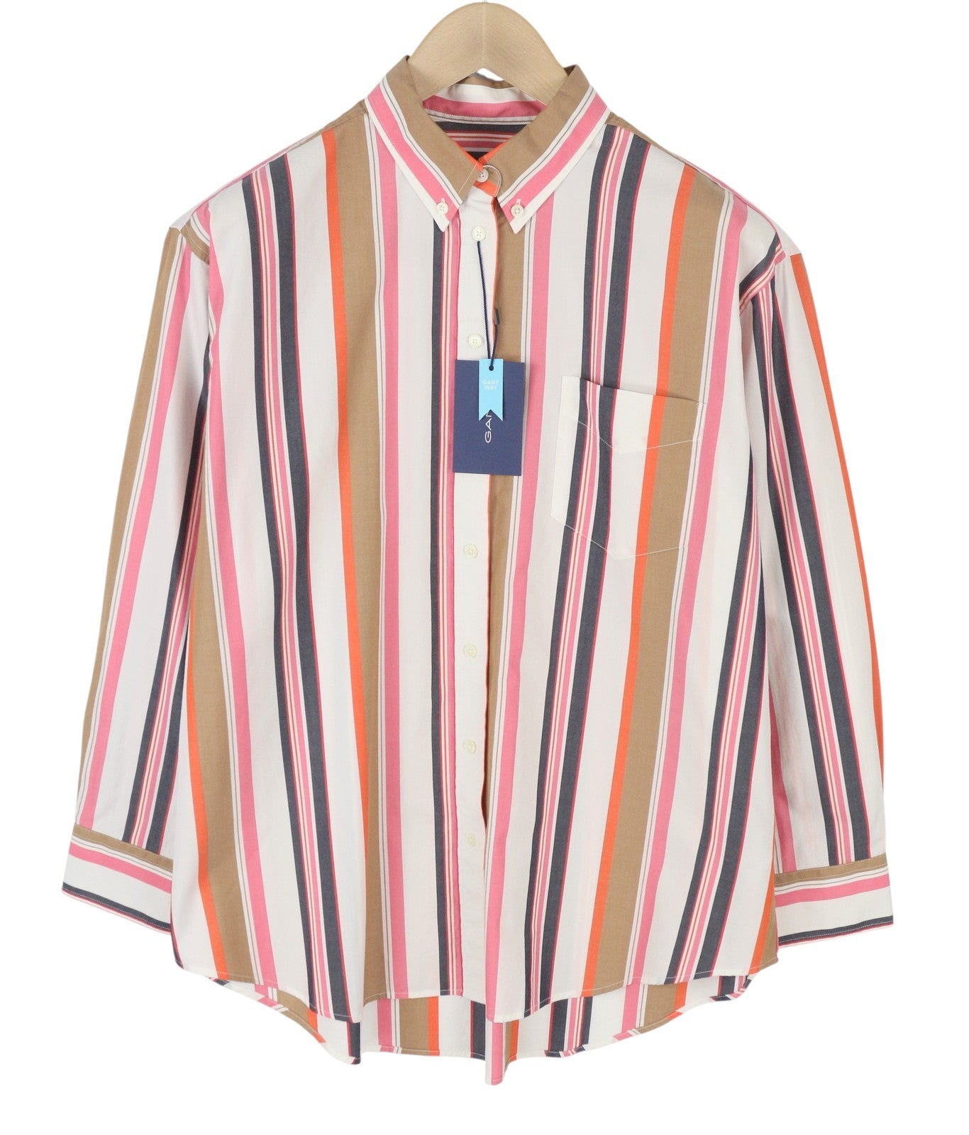 GANT Relaxed Multi Stripe Women Shirt EU40 Eggshell Button-Down Oversized Loose