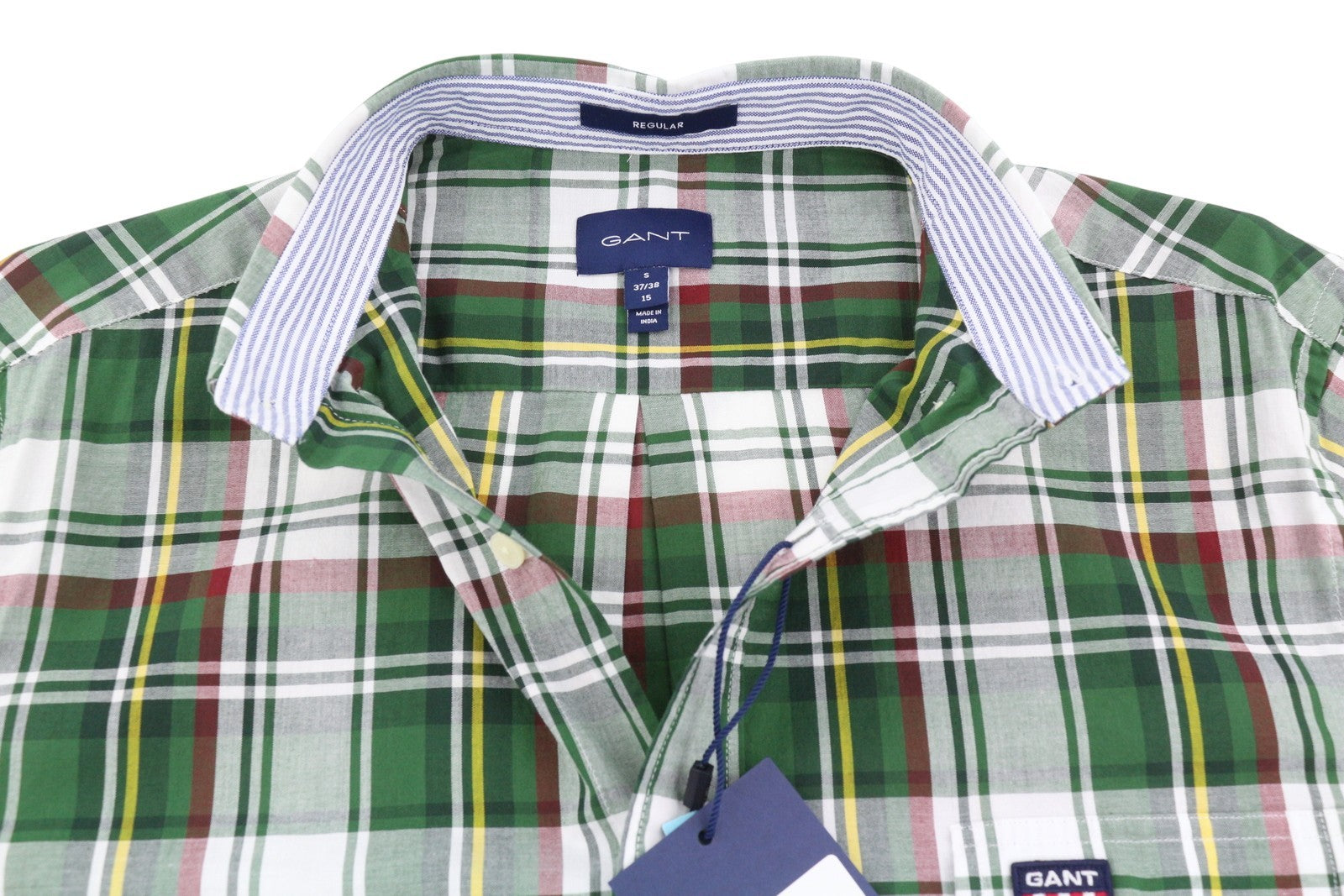 GANT Reg Ut Washed Check vyriški marškinėliai S Eden Green su sagomis žemyn iškirpte, laisvalaikio stiliaus. 