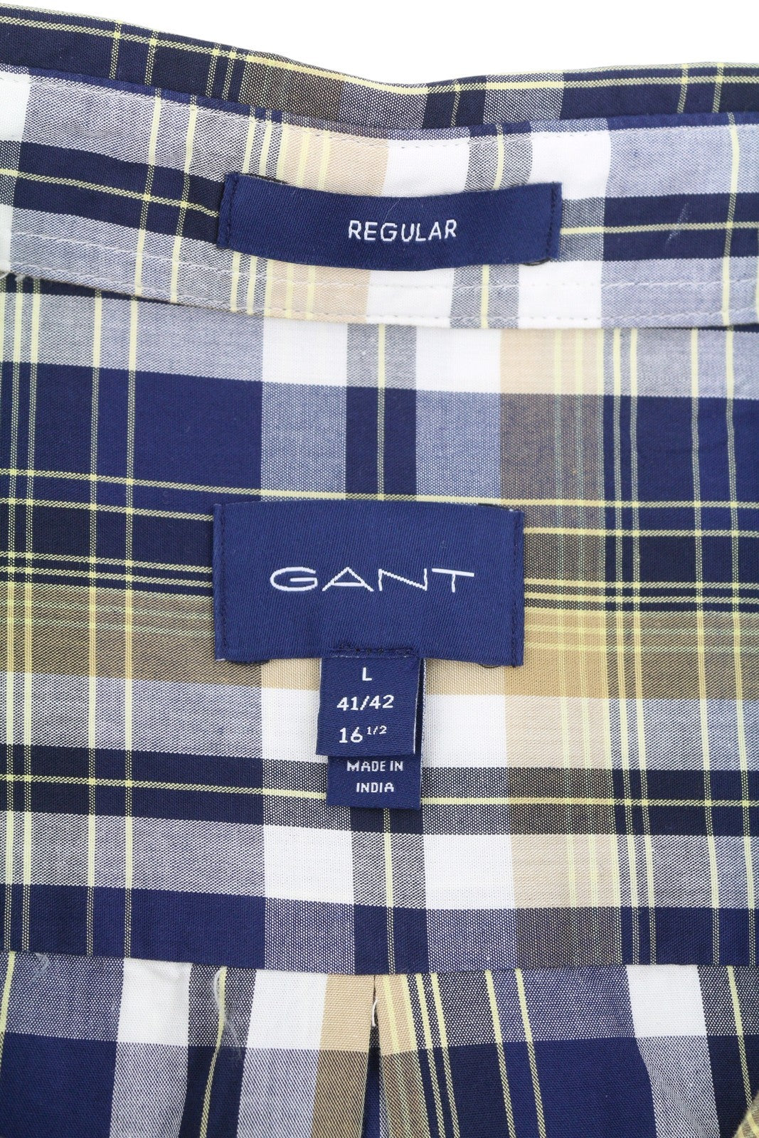 GANT Reg Washed Poplin Check vyriški marškinėliai L dydžio lazdyno medžio smėlio spalvos su sagomis žemyn iškirpte laisvalaikio stiliumi