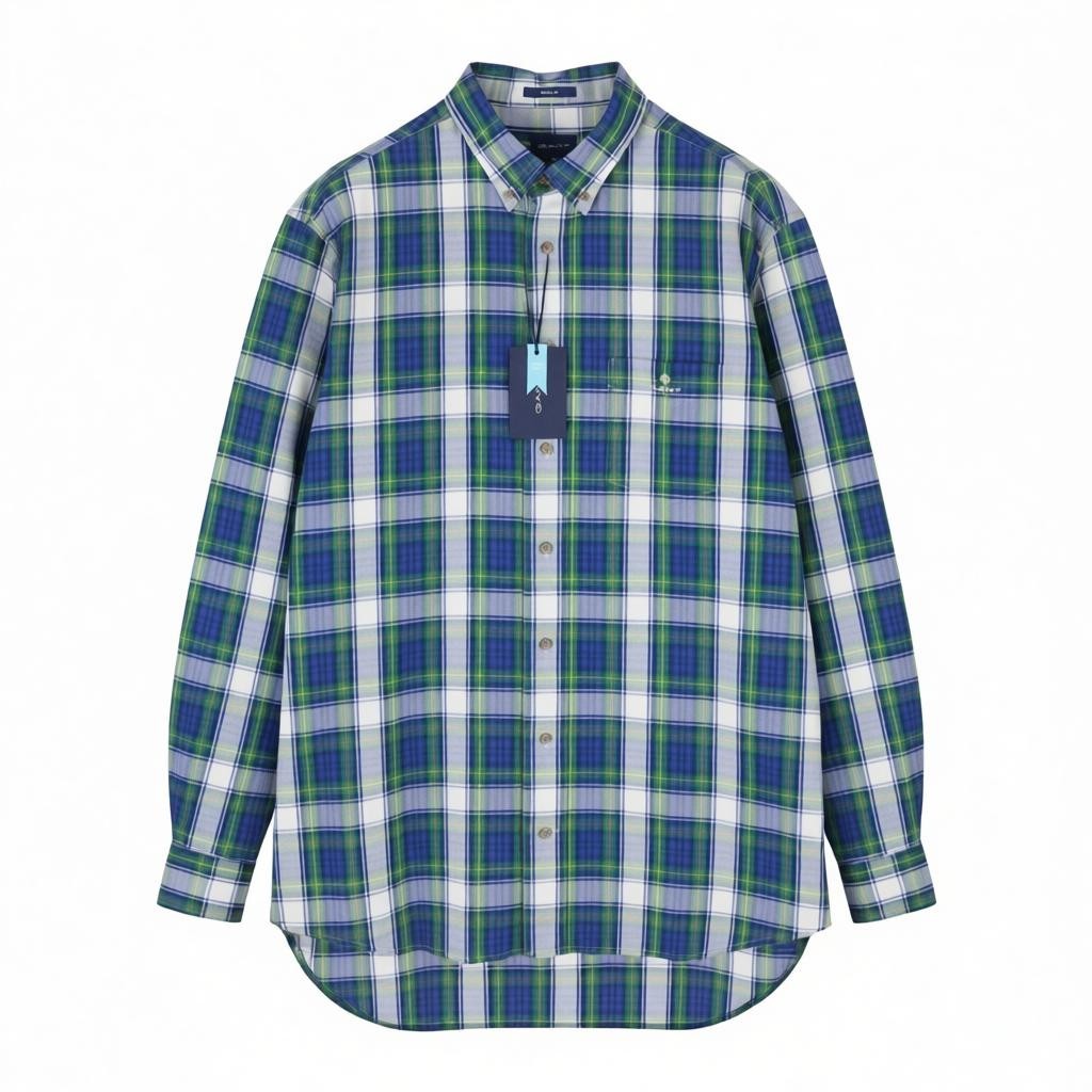 GANT raudoni languoti vyriški marškinėliai su sagomis, 2XL dydžio, prabangiai žali languoti marškinėliai.