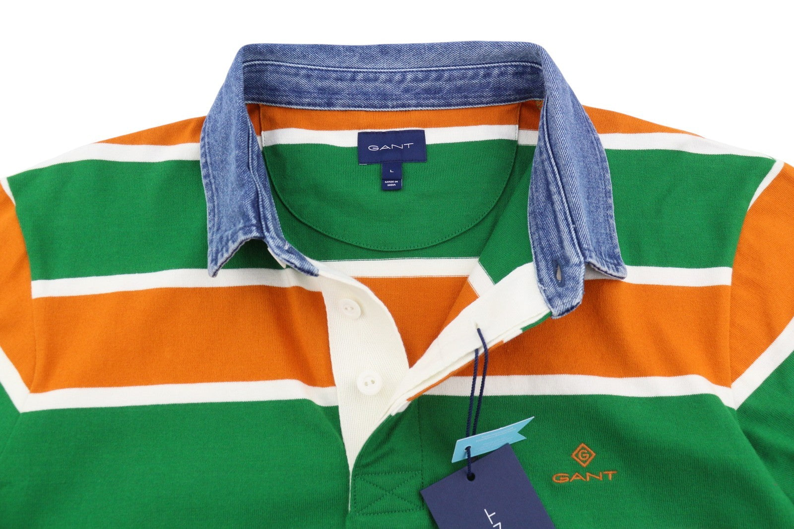 GANT džinsinio apykaklės ilgarankoviai vyriški marškinėliai su dryžuota polo apykakle ir ilgomis rankovėmis su ilgomis rankovėmis 