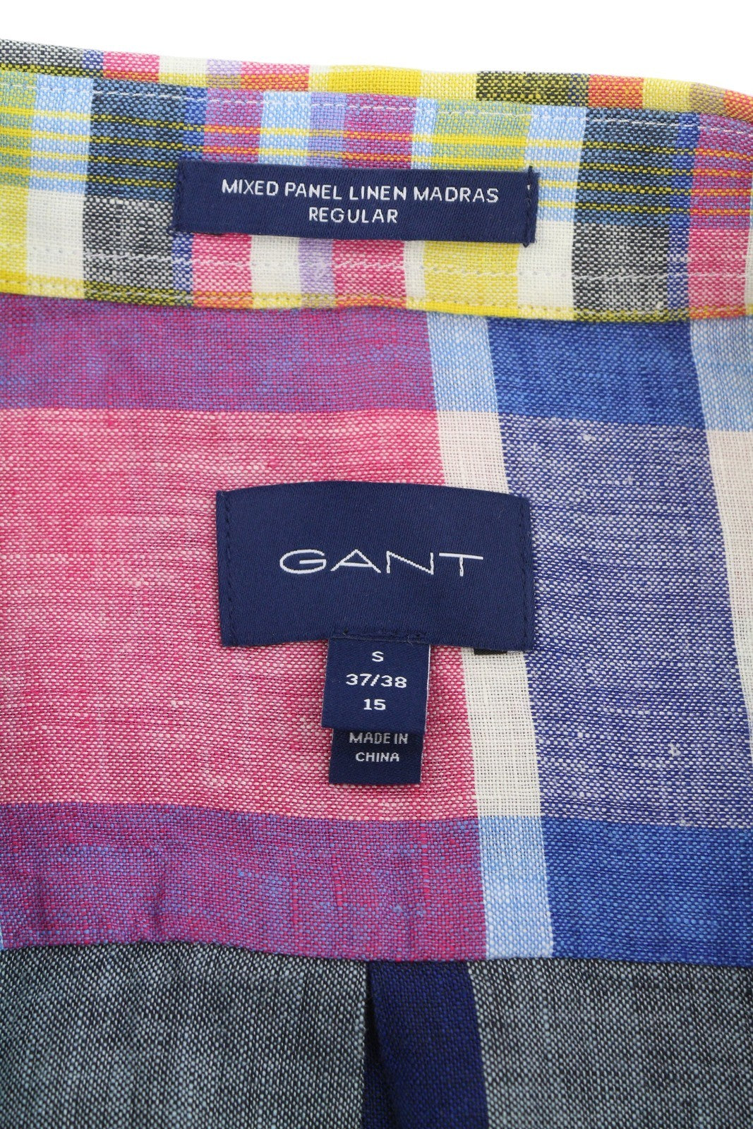 GANT Mixed Panel Linen Madras vyriški marškinėliai S dydžio spalvingi laisvalaikio stiliaus marškinėliai su sagomis 