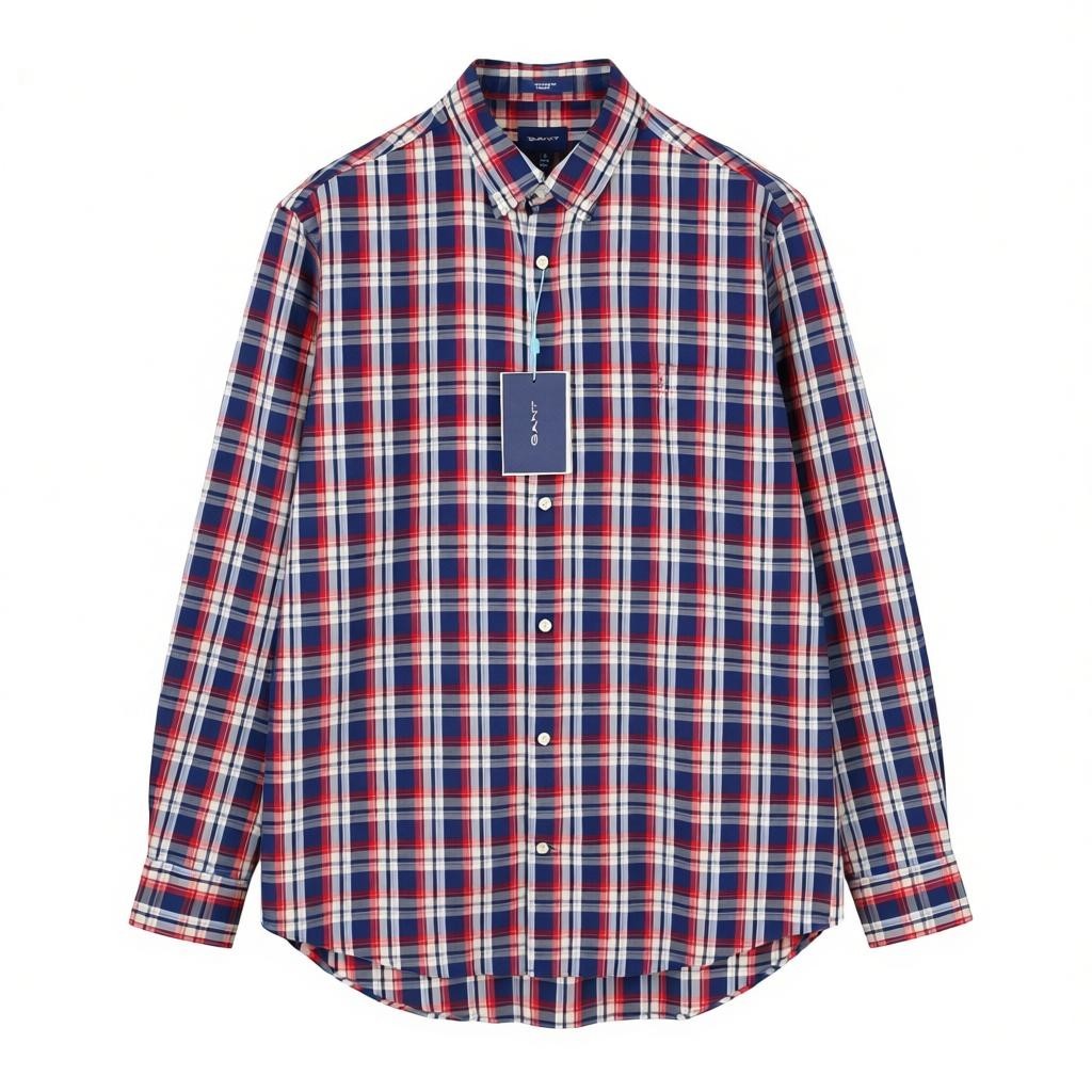 GANT Tech Prep Oxford languoti vyriški marškinėliai L dydžio, raudoni, su sagomis ir kišenėmis, laisvalaikio stiliaus 