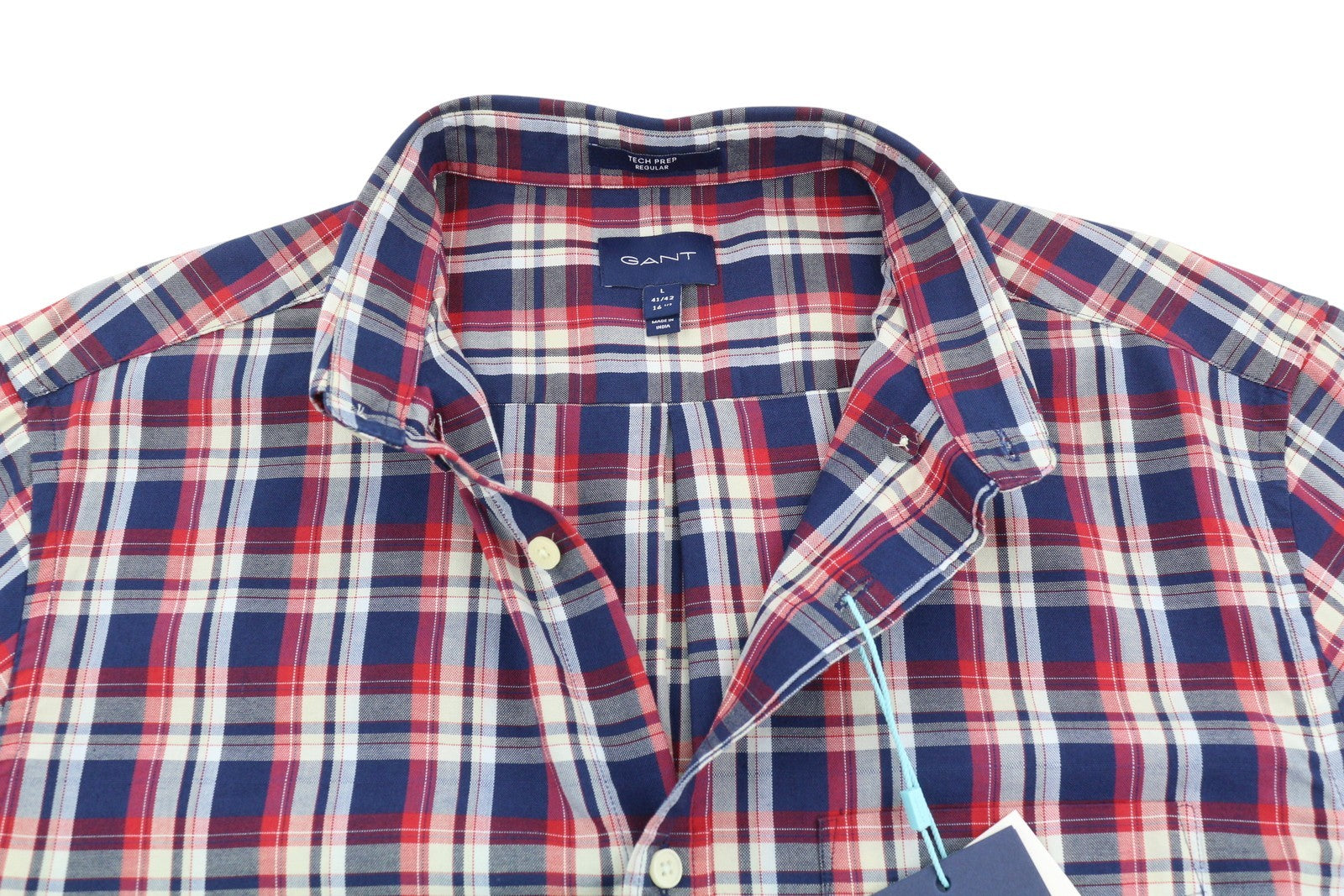 GANT Tech Prep Oxford languoti vyriški marškinėliai L dydžio, raudoni, su sagomis ir kišenėmis, laisvalaikio stiliaus 