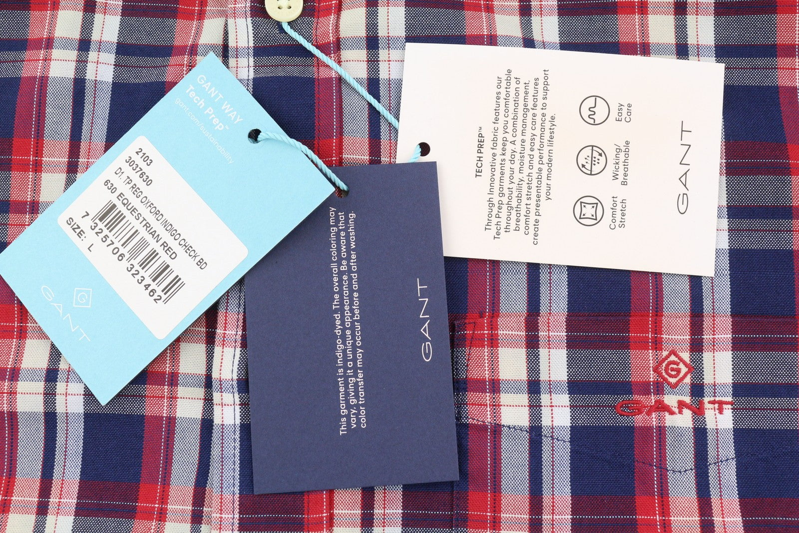 GANT Tech Prep Oxford languoti vyriški marškinėliai L dydžio, raudoni, su sagomis ir kišenėmis, laisvalaikio stiliaus 