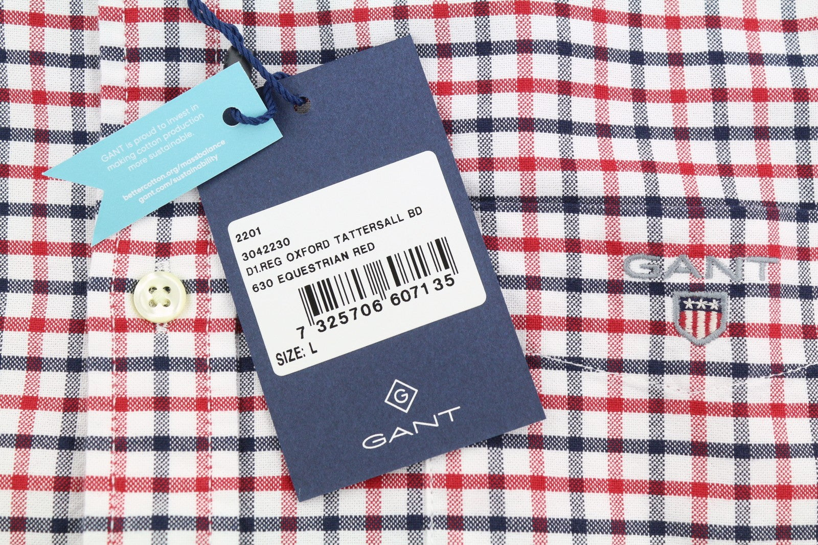 GANT Oxford Tattersall vyriški marškinėliai L dydžio, raudoni, su sagomis ir kišenėmis, laisvalaikio stiliaus 