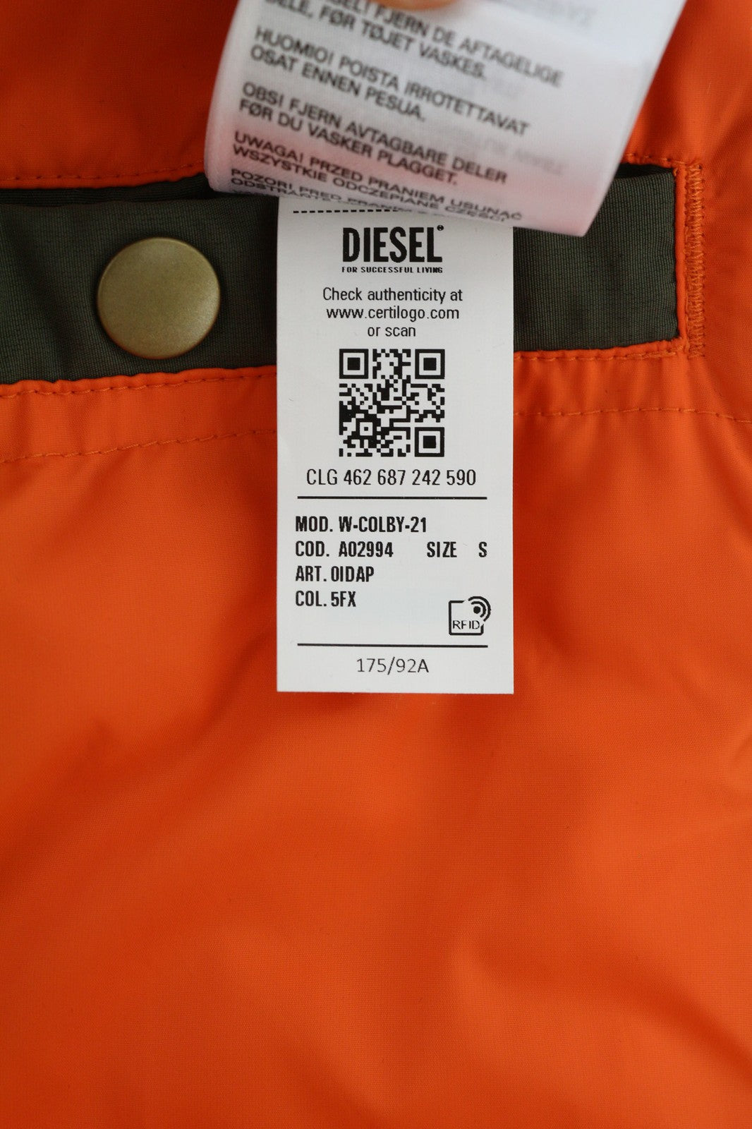 DIESEL V-Colby Men's Jacket S Khaki Parka Hooded Insulated Mid-Lenght RRP395