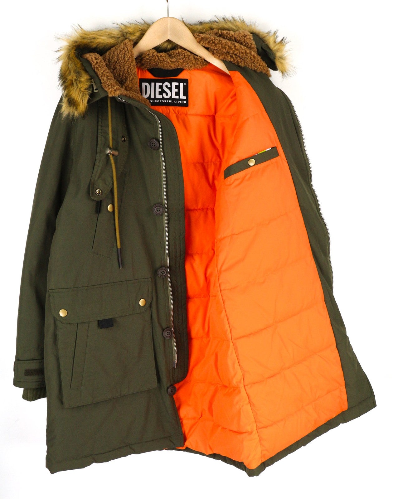 DIESEL V-Colby Men's Jacket S Khaki Parka Hooded Insulated Mid-Lenght RRP395