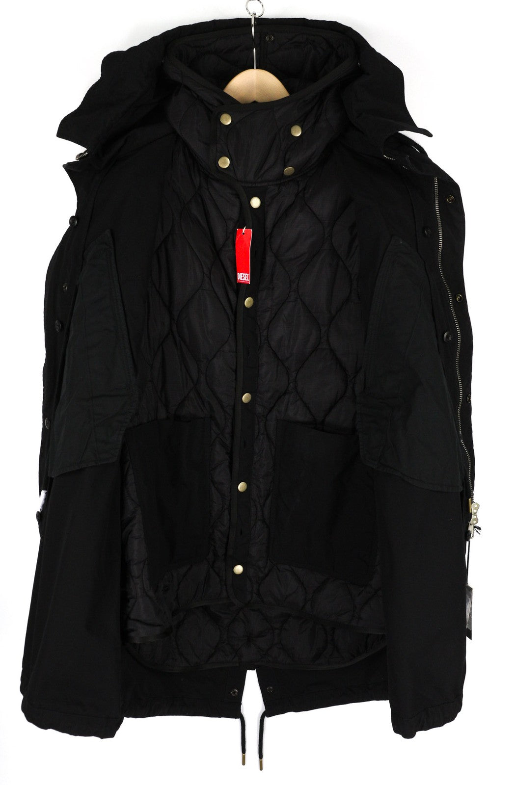 DIESEL W-Miles Men's Jacket S Black Padded Parka Hidden Zip Hooded RRP475