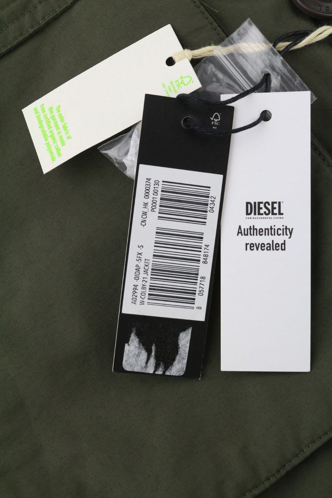 DIESEL V-Colby Men's Jacket S Khaki Green Hooded Parka Insulated RRP395