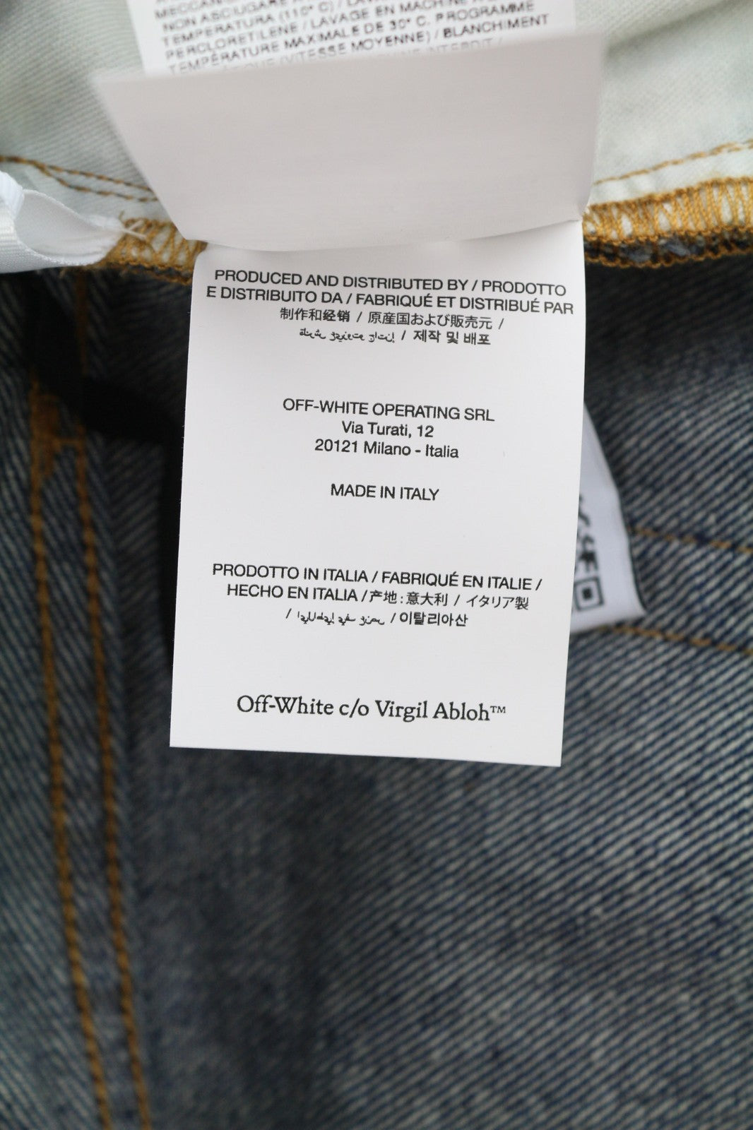 OFF-WHITE ARR vyriški džinsai W31 tamsiai mėlyni siaurėjantys skalbti džinsai su sagomis, RRP650 