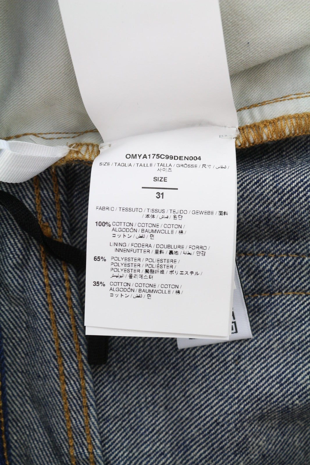 OFF-WHITE ARR vyriški džinsai W31 tamsiai mėlyni siaurėjantys skalbti džinsai su sagomis, RRP650 