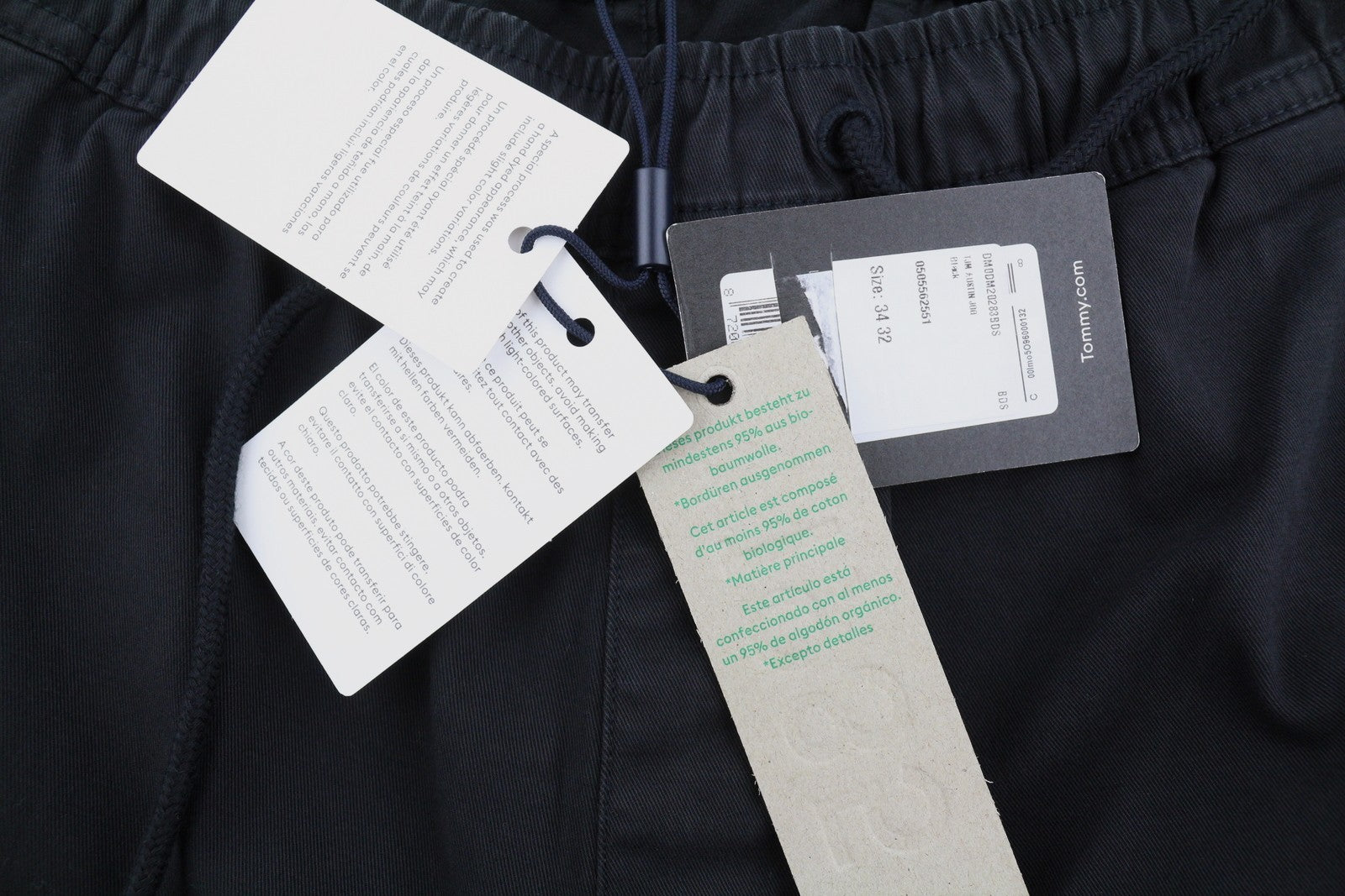 TOMMY HILFIGER Austin Men Trousers W34/L32 Black Cargo Elastic Drawstring Waist
