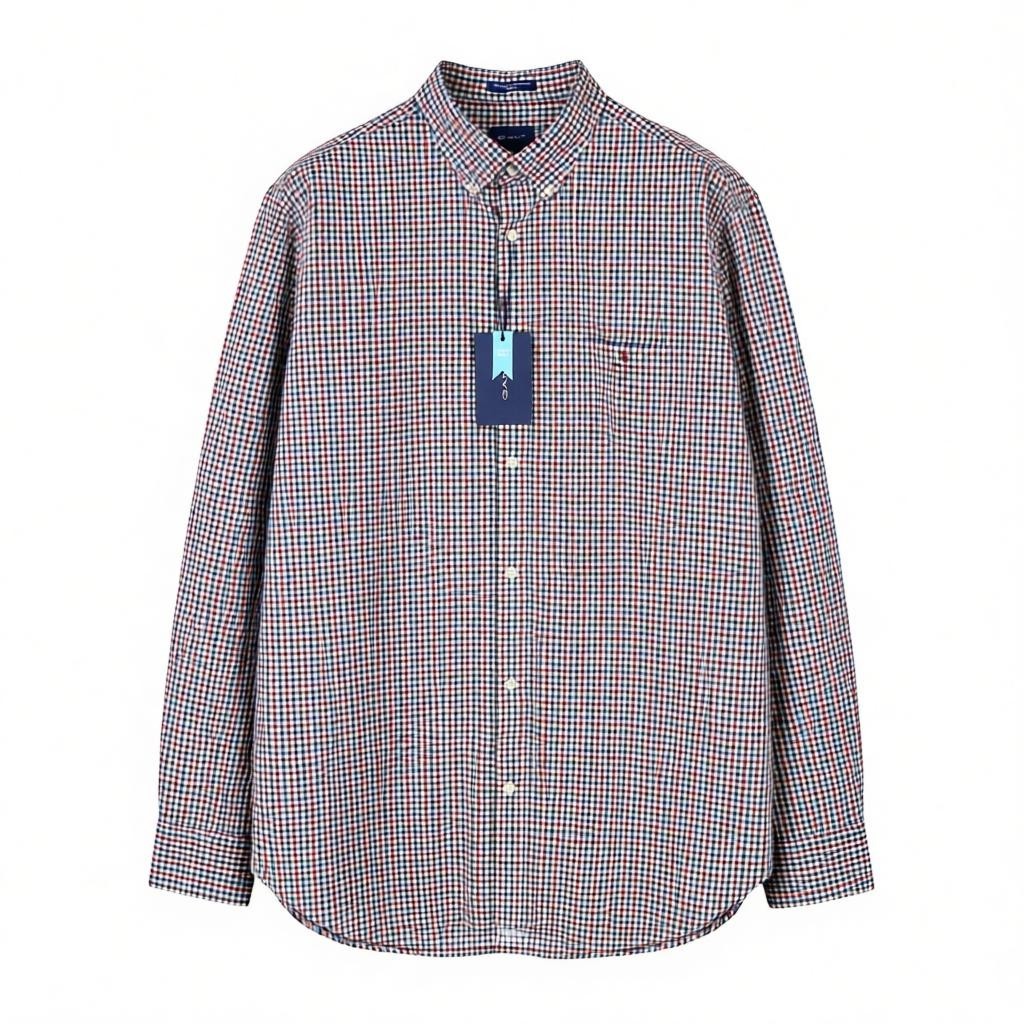 GANT „Broadcloth Gingham“ vyriški marškinėliai, XL dydžio, kabernet raudoni, languoti, laisvalaikio stiliaus su sagomis. 