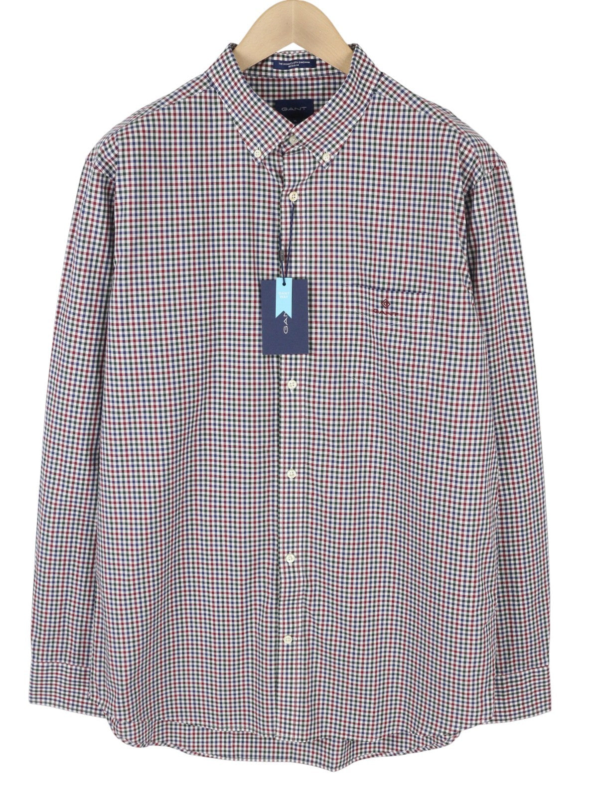 GANT „Broadcloth Gingham“ vyriški marškinėliai, XL dydžio, kabernet raudoni, languoti, laisvalaikio stiliaus su sagomis. 