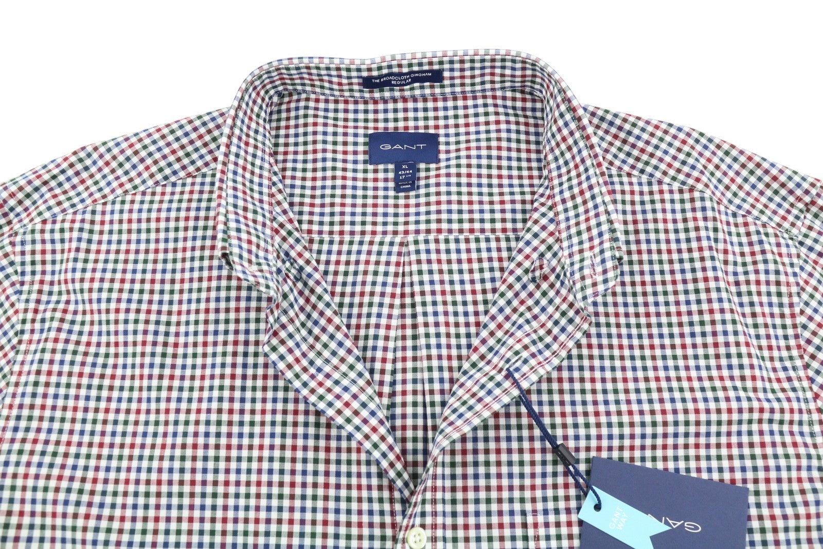GANT „Broadcloth Gingham“ vyriški marškinėliai, XL dydžio, kabernet raudoni, languoti, laisvalaikio stiliaus su sagomis. 