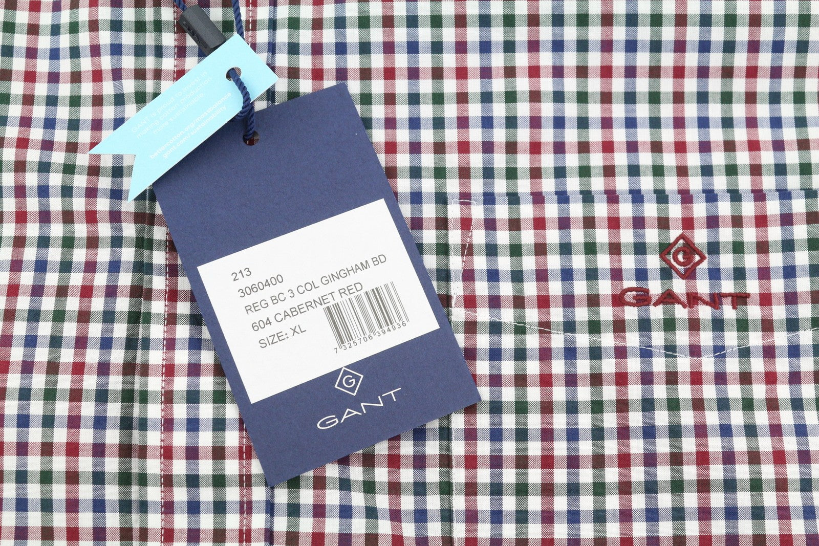 GANT „Broadcloth Gingham“ vyriški marškinėliai, XL dydžio, kabernet raudoni, languoti, laisvalaikio stiliaus su sagomis. 